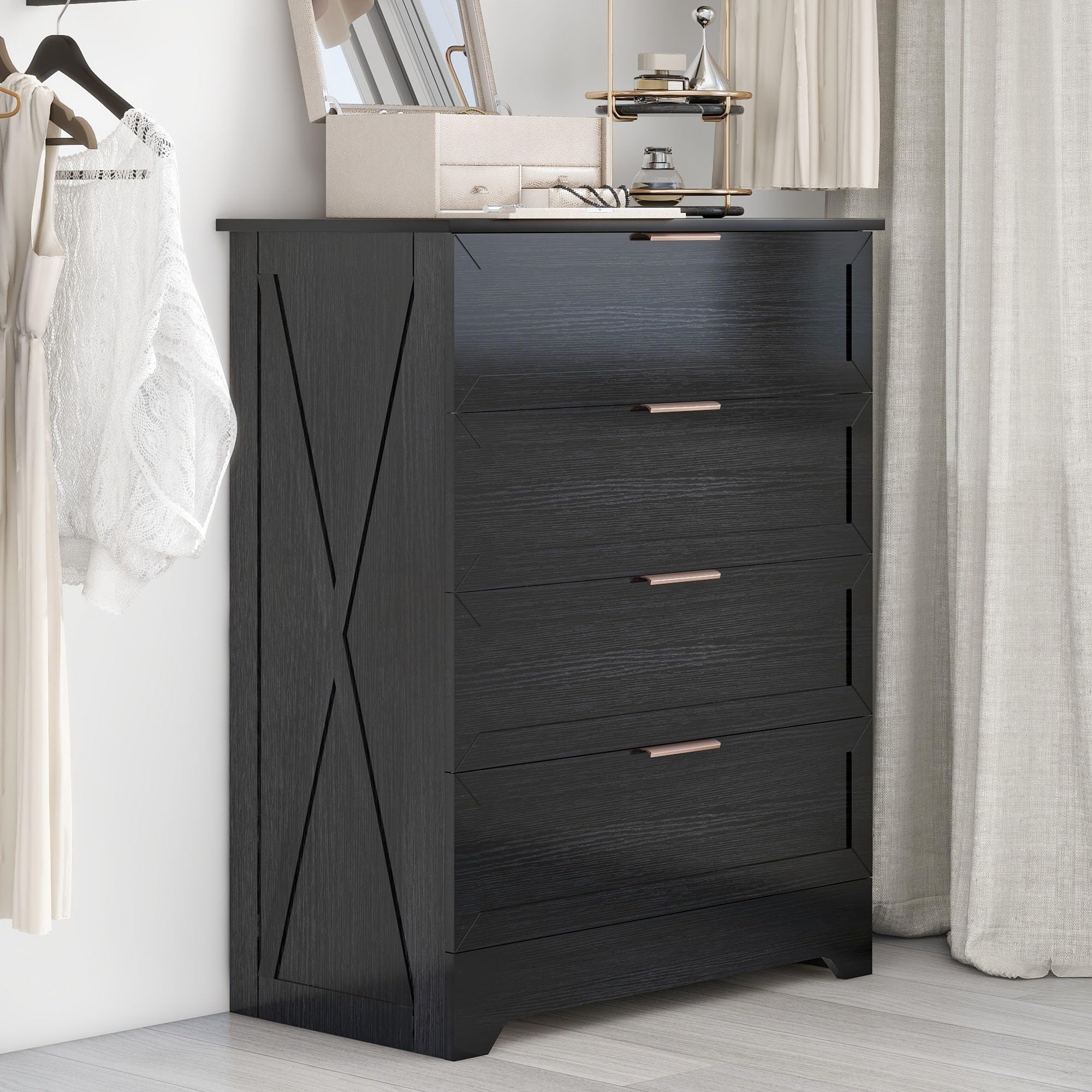 Modern 4 Drawer Dresser with Rose Gold Handles