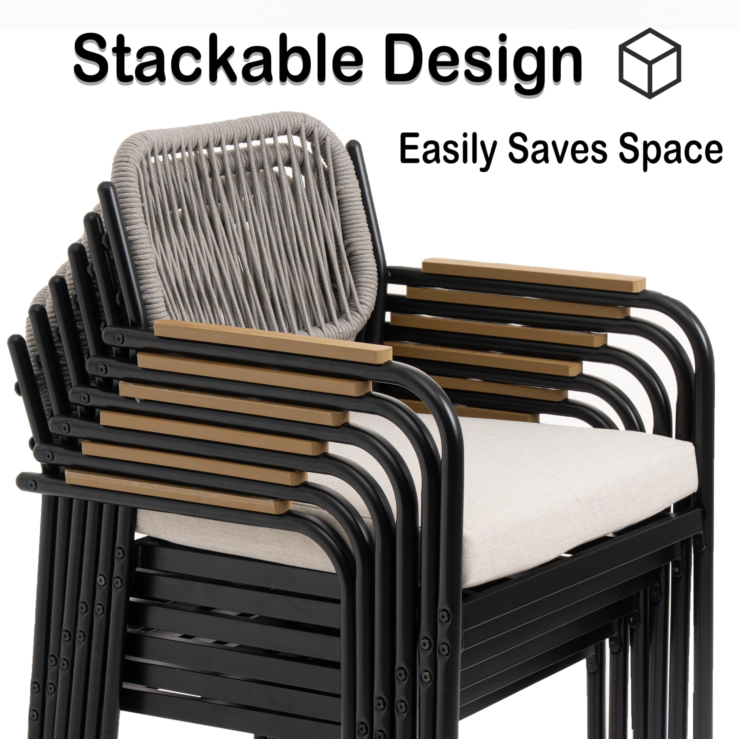 Rope Patio Dining Chairs Set of 2 with Armrests