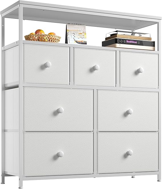 TV Stand with 7 Fabric Drawers and 2 Open Shelves