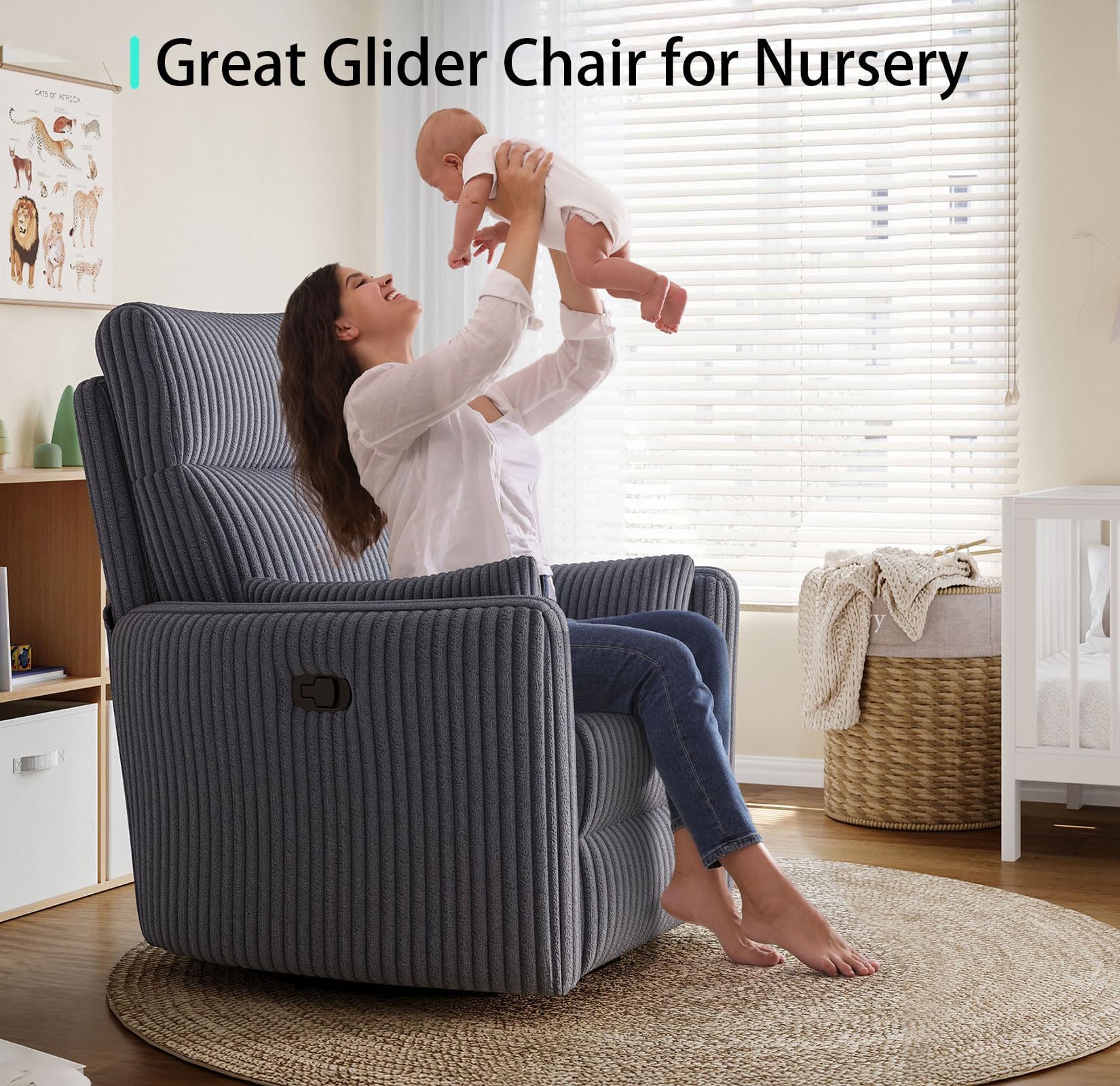 360° Swivel Nursery Recliner with Pillows