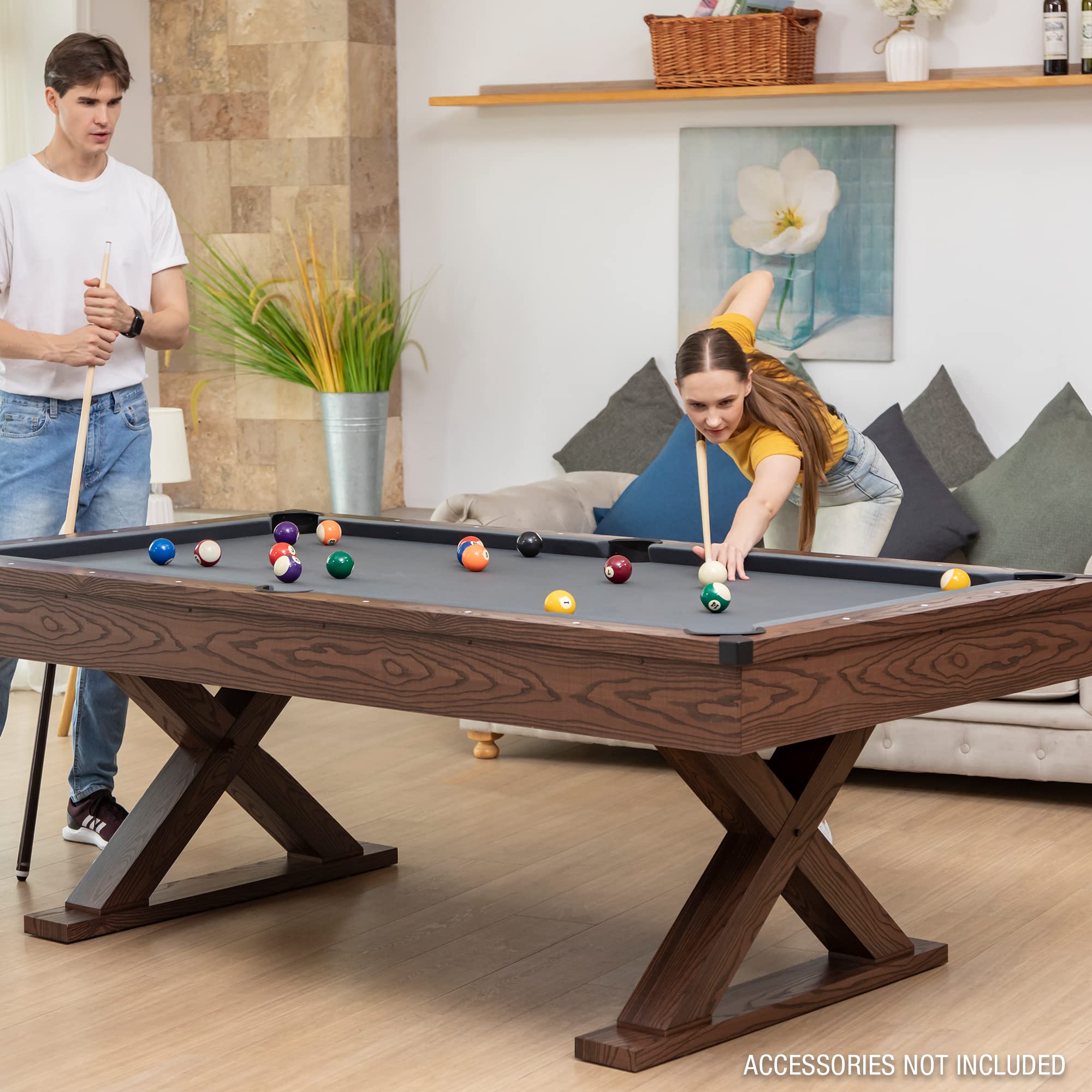 87-Inch Rustic Pool Table with X-Leg Design