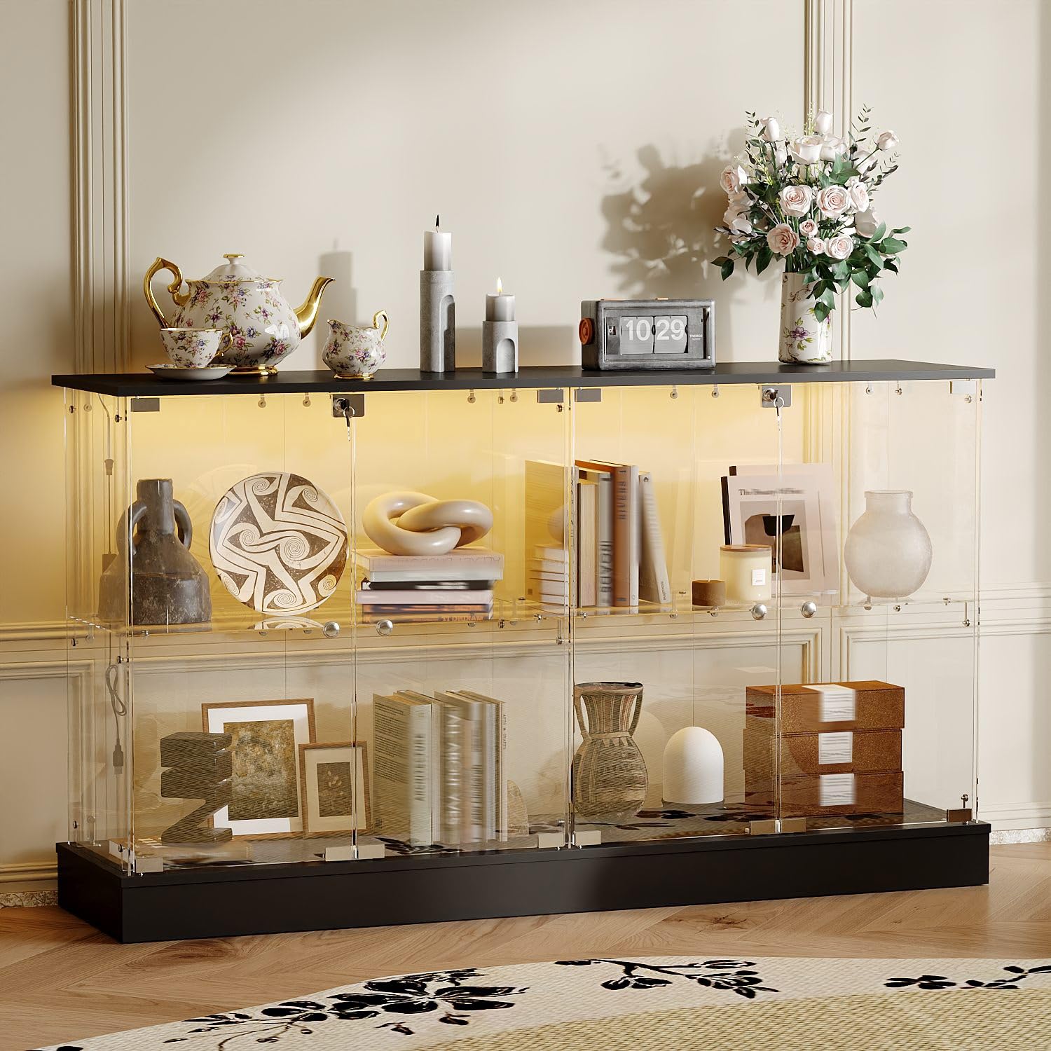 Short Glass Display Cabinet with Adjustable LED Light