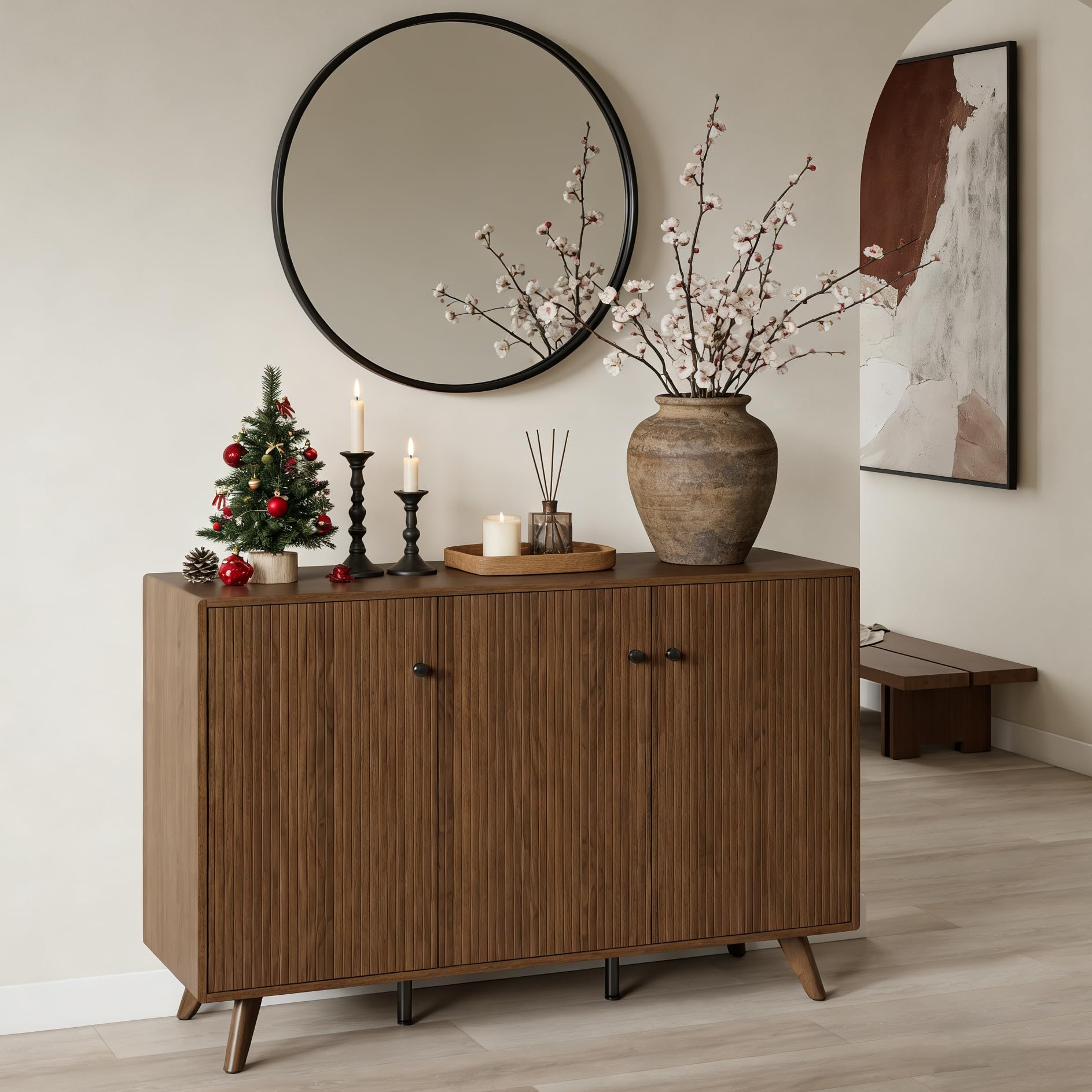 Fluted Buffet Sideboard Cabinet with Storage