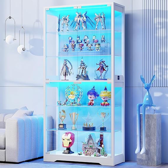 6-Tier Glass Display Cabinet with LED Lights