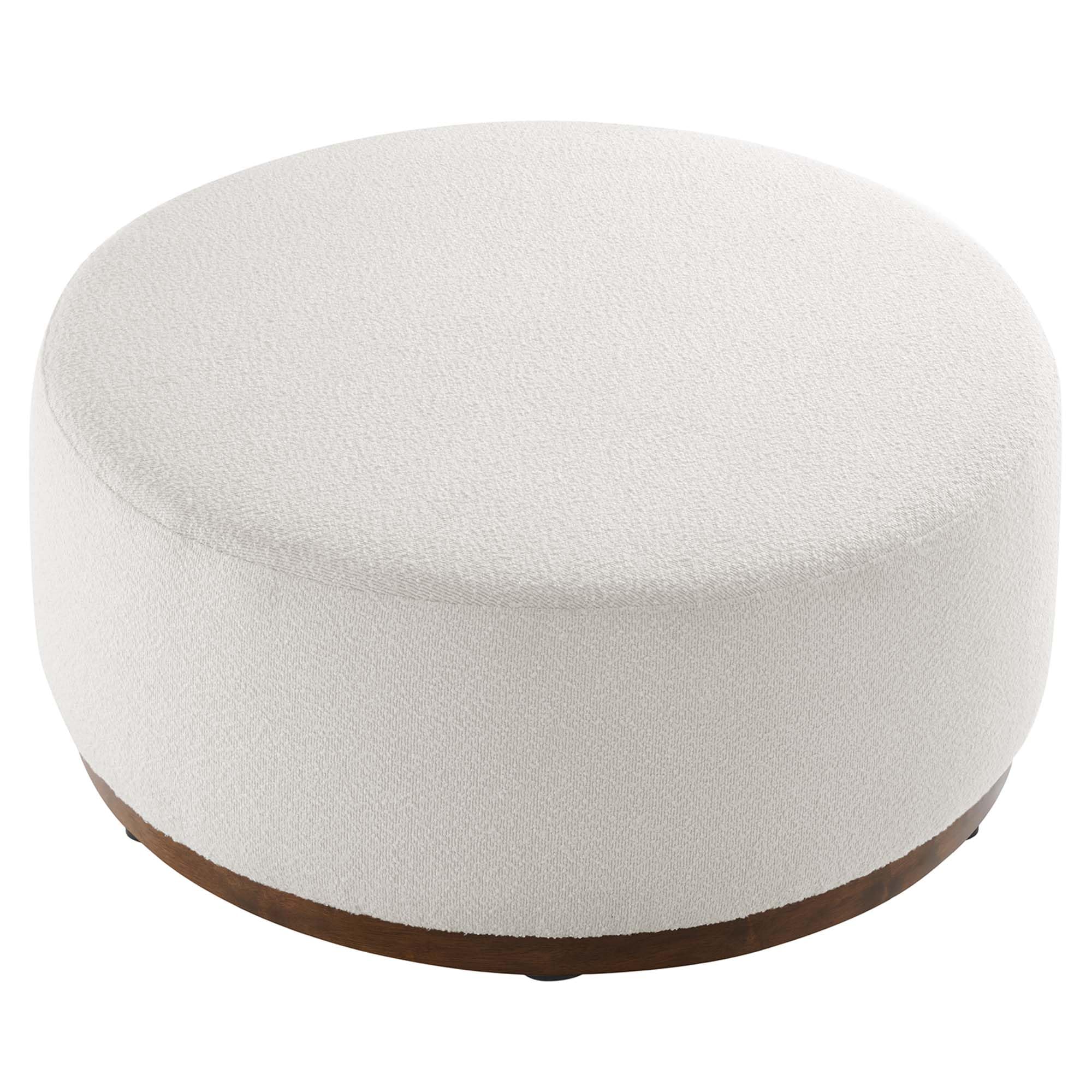 38" Round Boucle Upholstered Ottoman