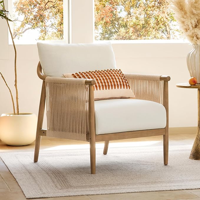 Braid Accent Chair Set of 2 with Wooden Armrest