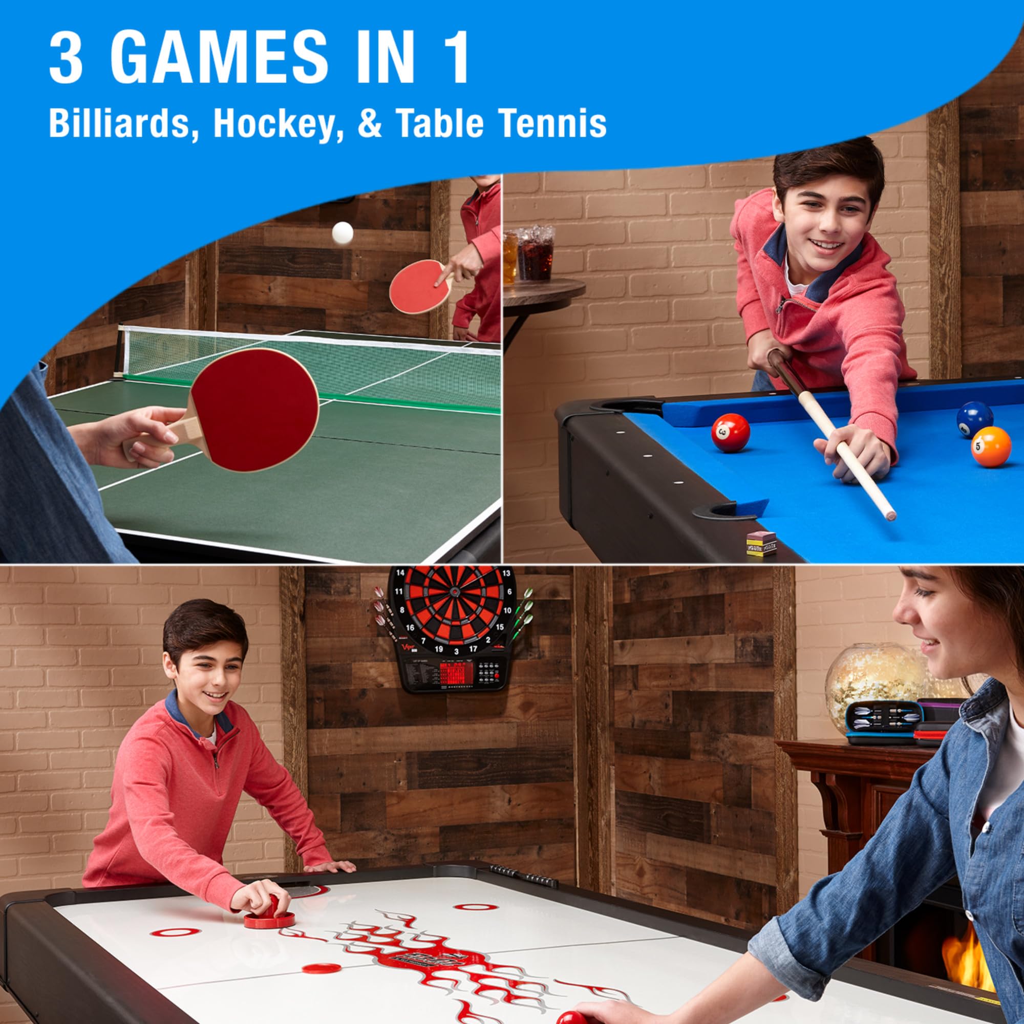 3-in-1 Multi-Game Table - Air Hockey, Billiards, Table Tennis