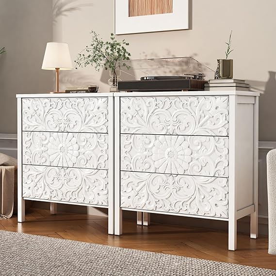 3-Drawer Dresser Chest with Flower Motif