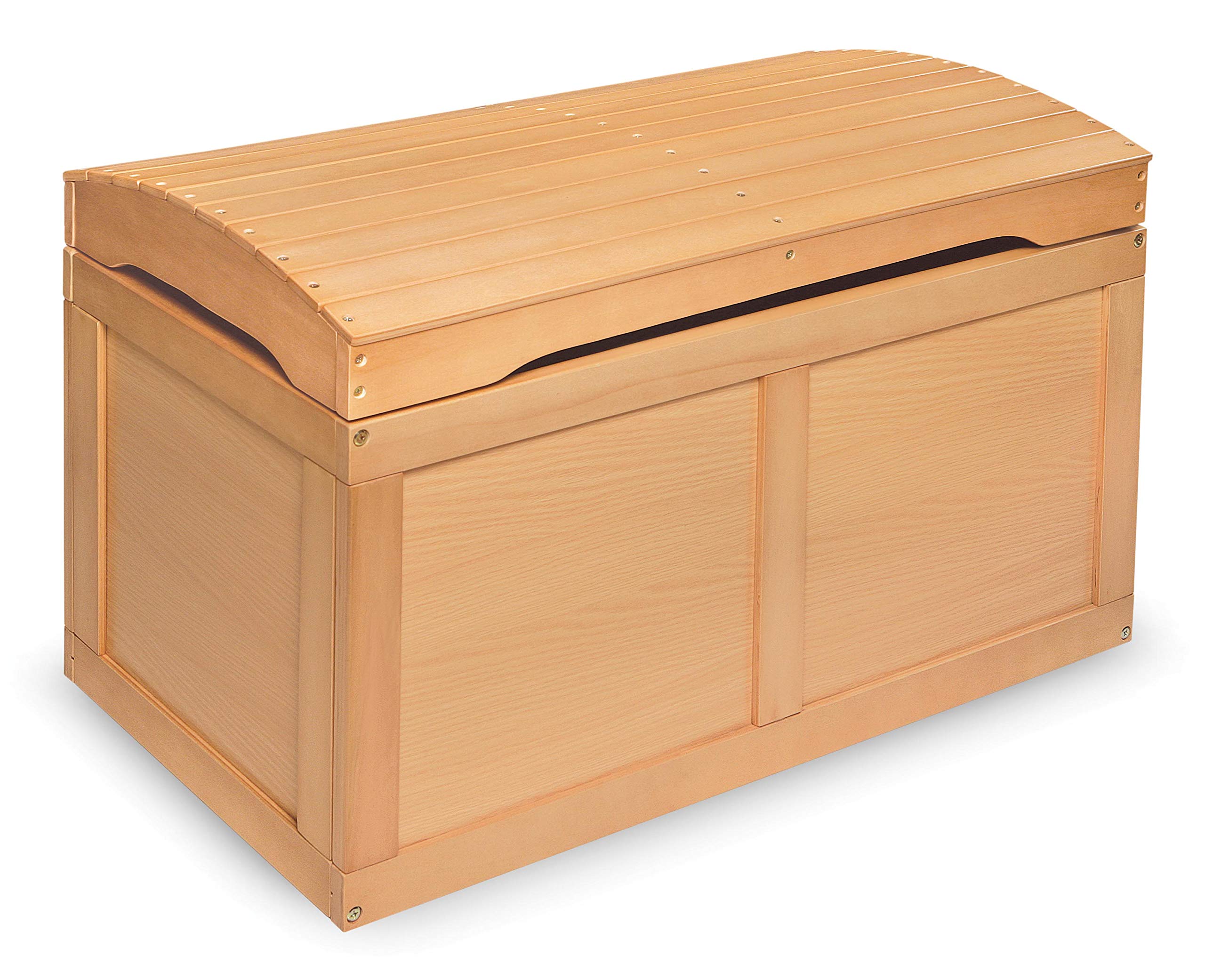 Barrel-Top Wooden Toy Chest with Safety Hinge
