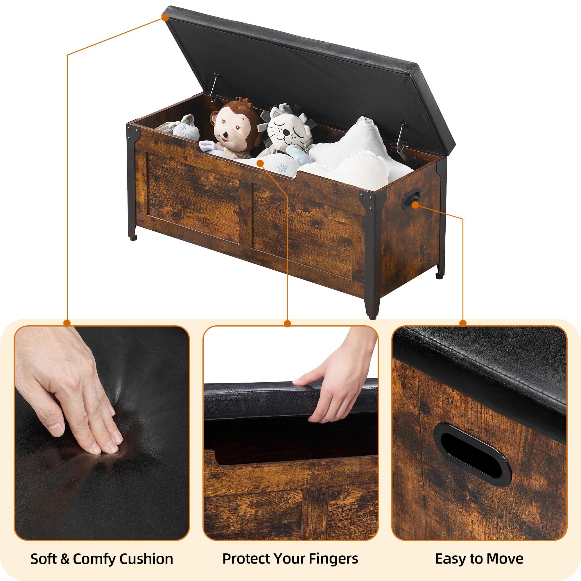 Wood Storage Chest Bench with Safety Hinge
