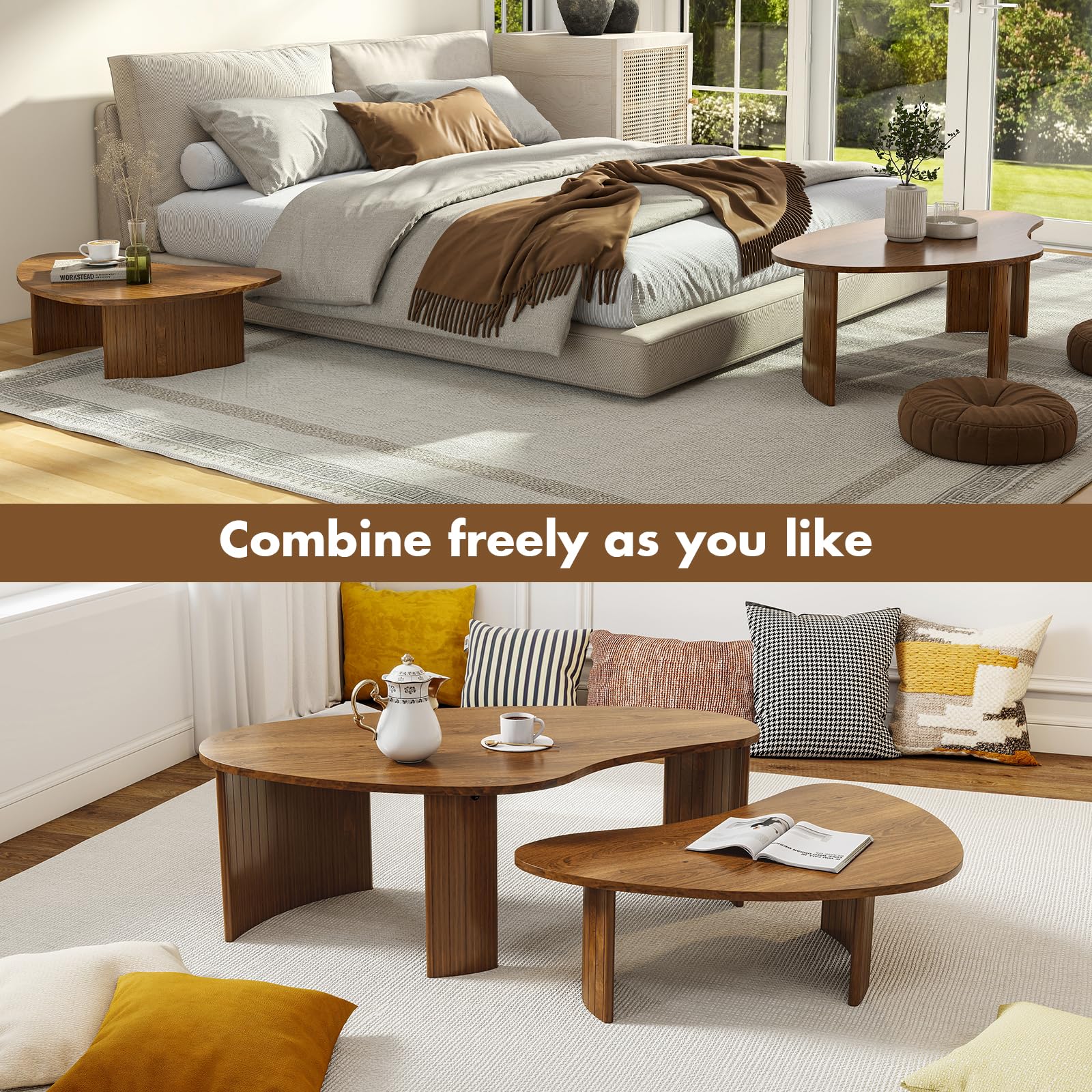 Mid Century Modern Nesting Coffee Table Set of 2