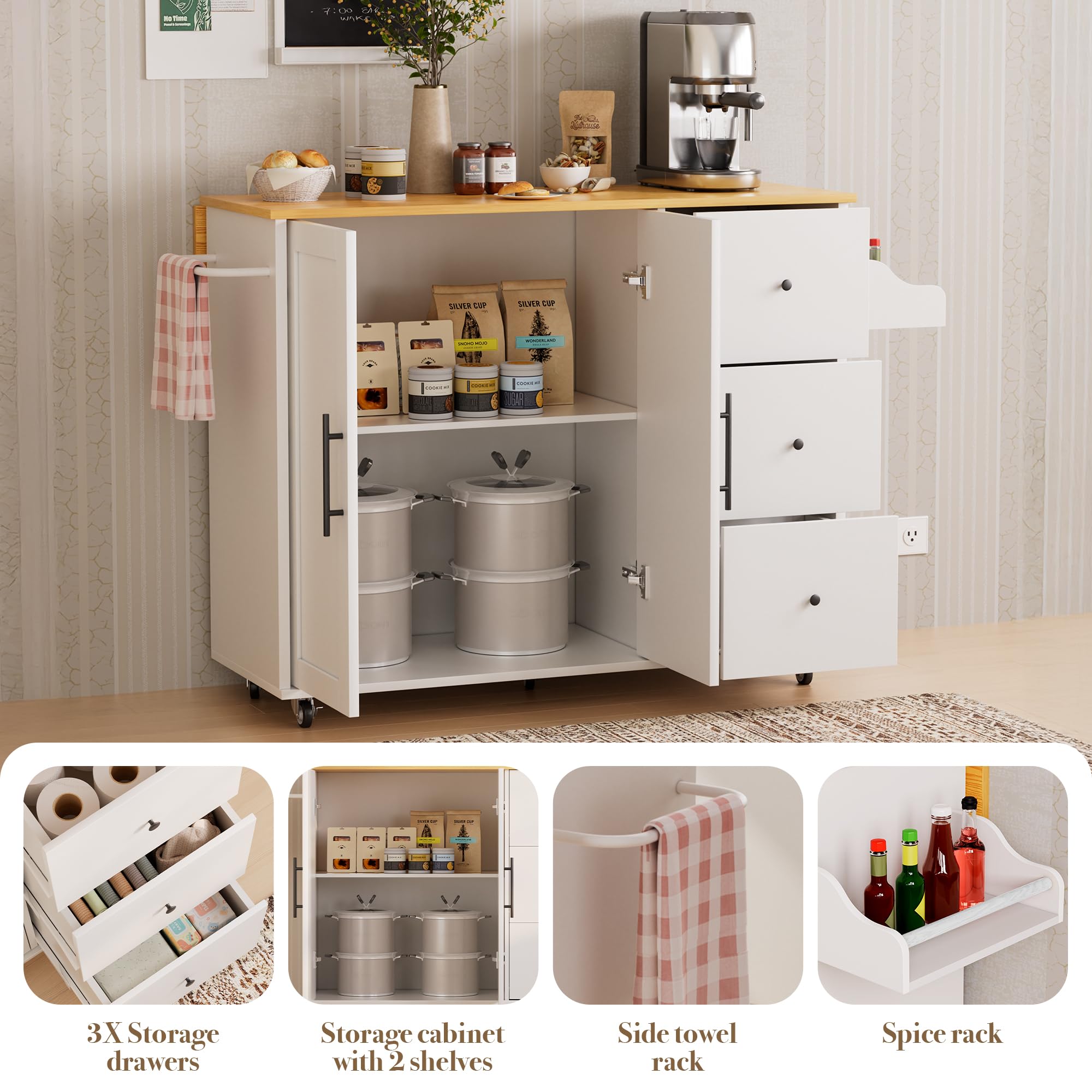 Kitchen Island on Wheels with Storage and Drop Leaf