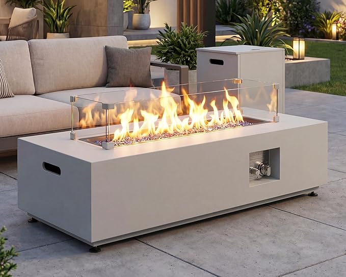 42" Outdoor Rectangle Fire Pit Table with Tank Storage