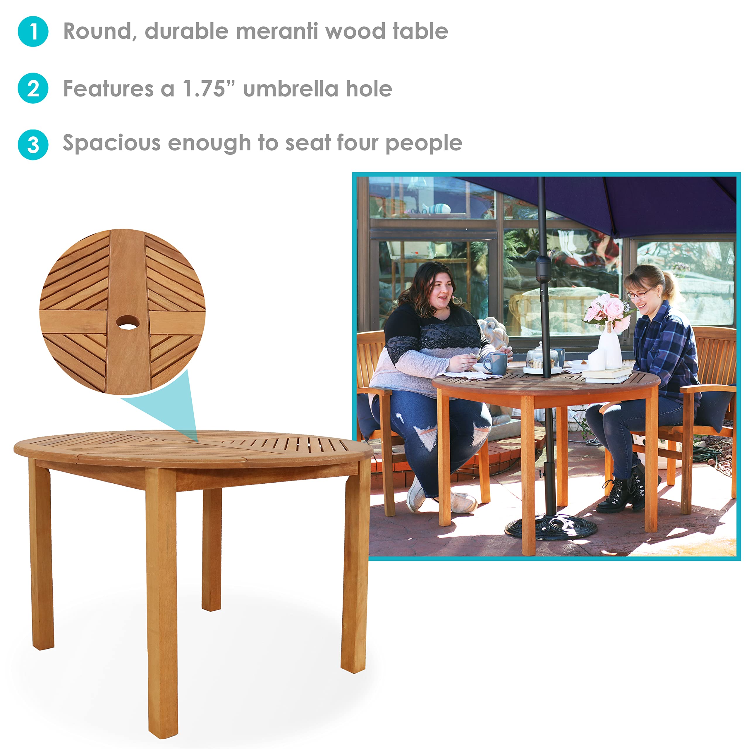 Round Outdoor Dining Table with Umbrella Hole