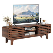 Luoxiao TV Stand for 55/60/65 inch TV Mid Century Modern Entertainment Center with Storage Shelves and Grille Sliding Doors, TV Media Console Television Stands for Living Room, Bedroom, Walnut