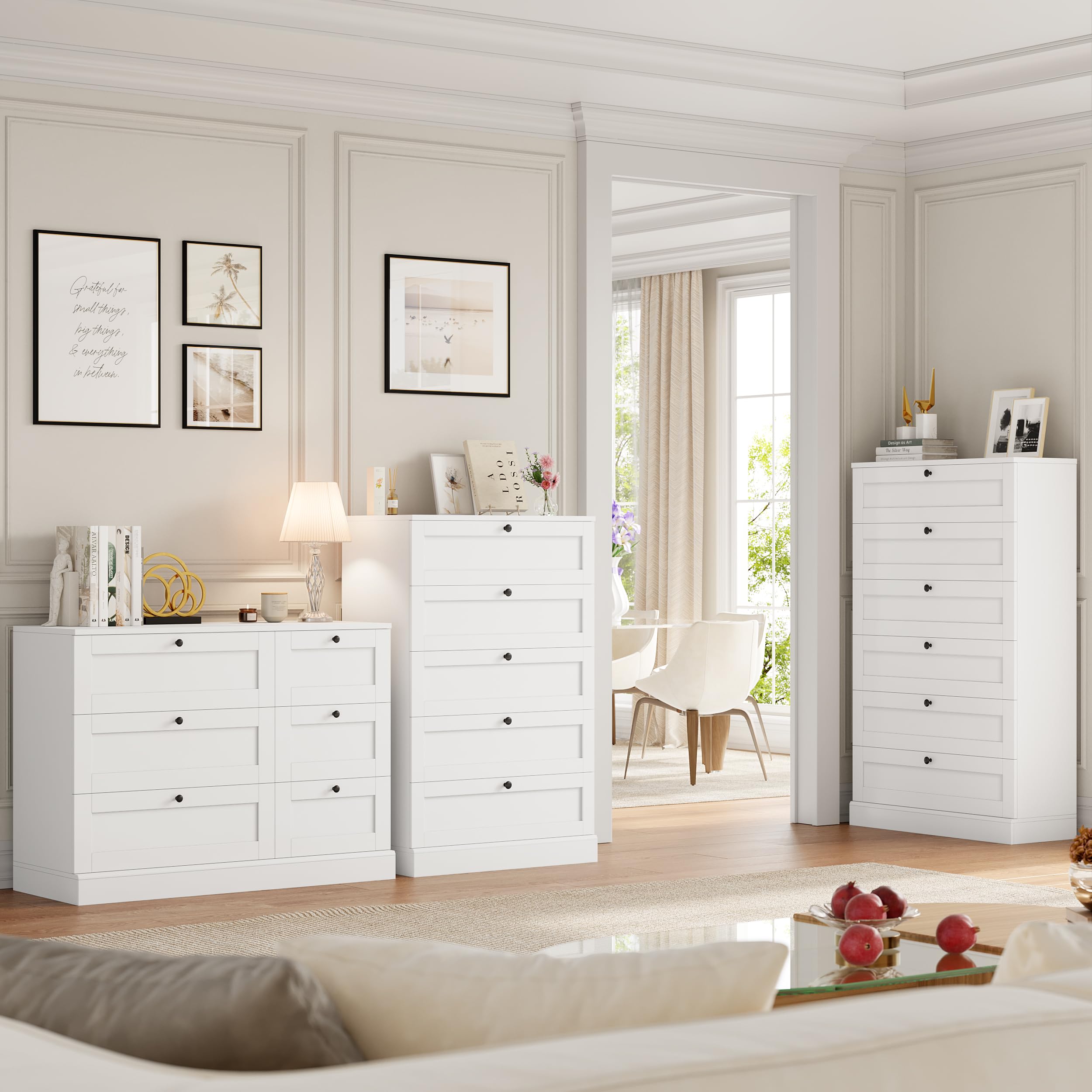 White 6 Drawer Dresser - 52" Tall Vertical Storage Cabinet