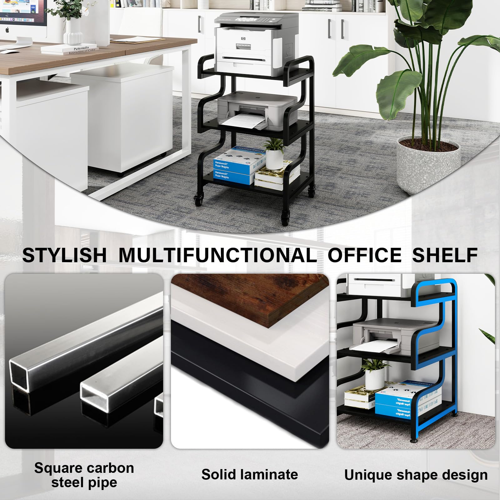 3-Tier Printer Stand with Wheels