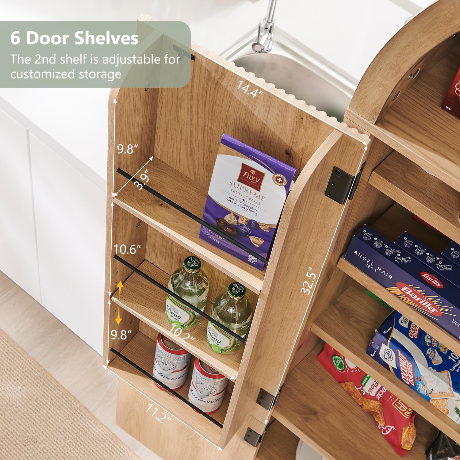 71" Tall Arched Kitchen Pantry Storage Cabinet