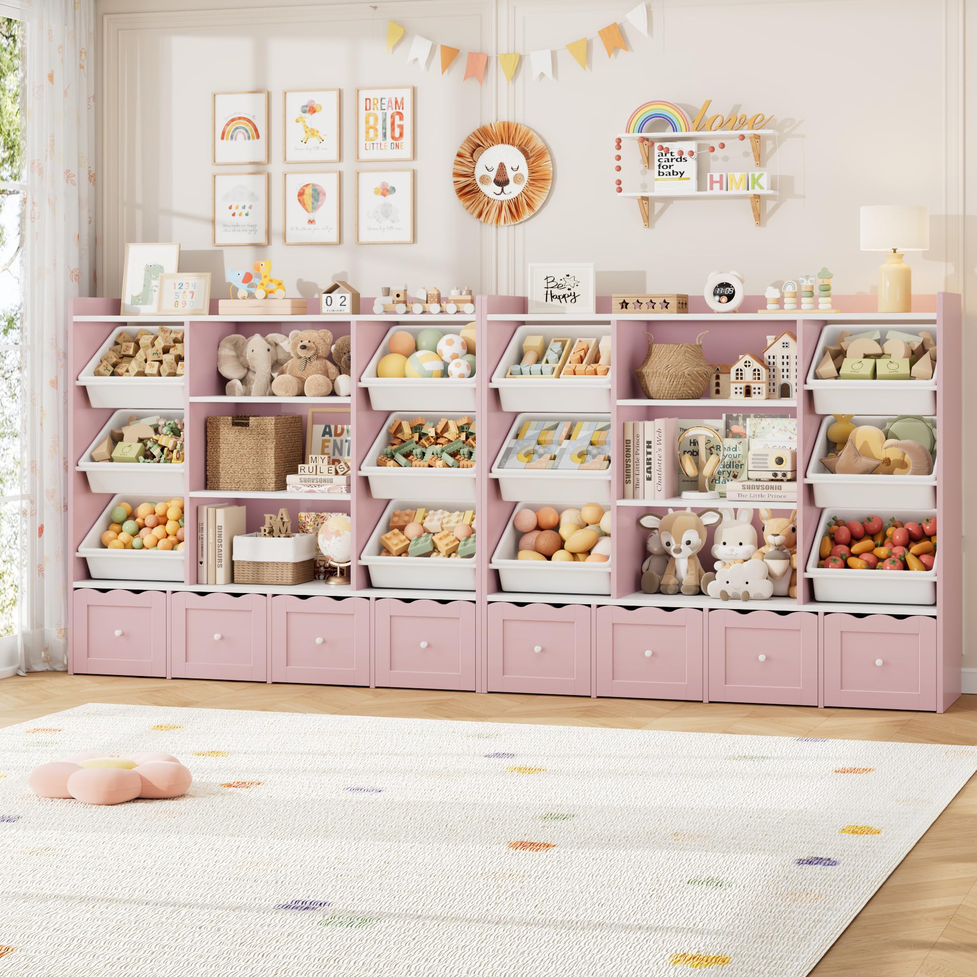 Kids Toy Storage Organizer with Bookshelf and Rolling Drawers