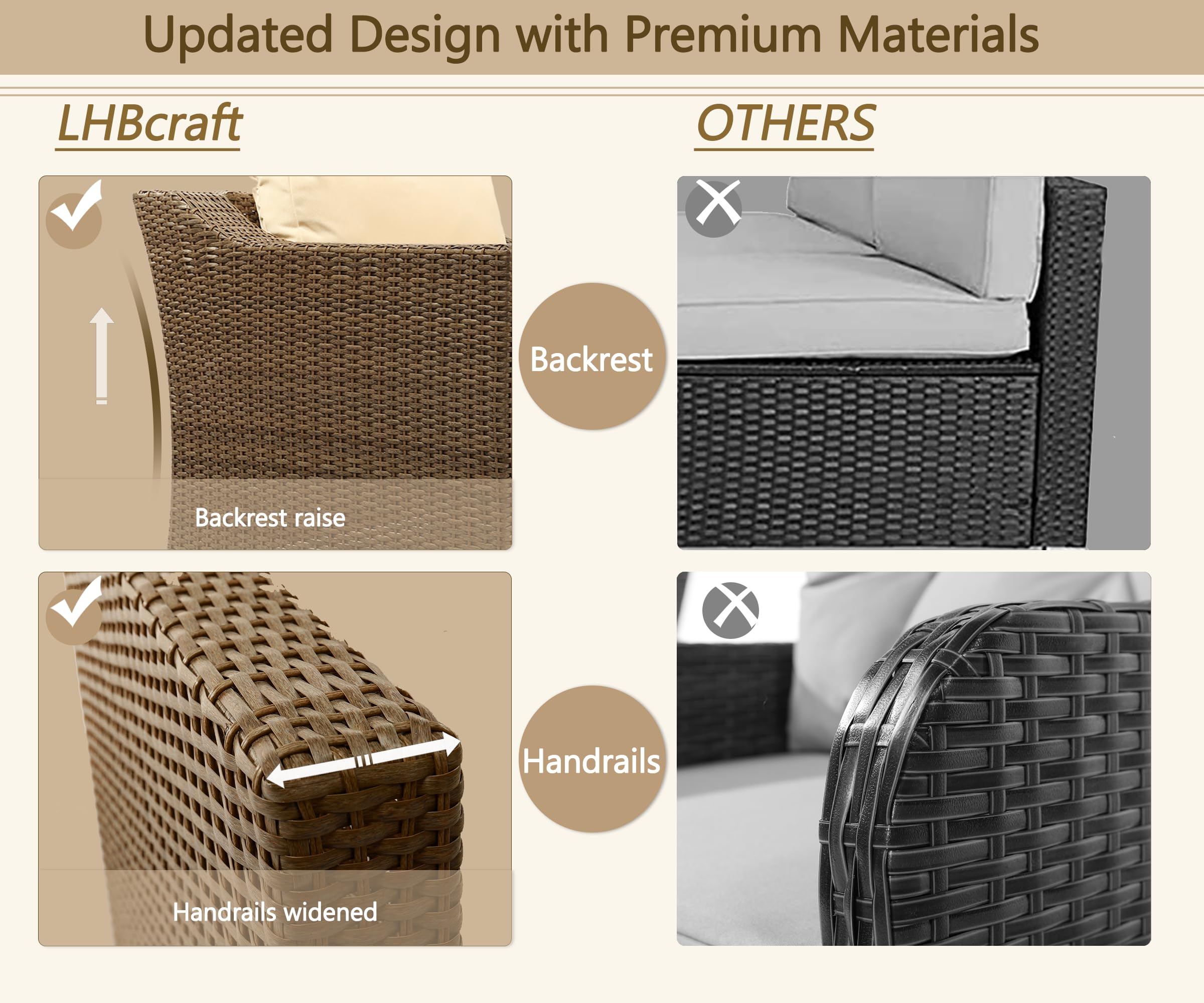 5-Piece Rattan Patio Conversation Set with Coffee Table