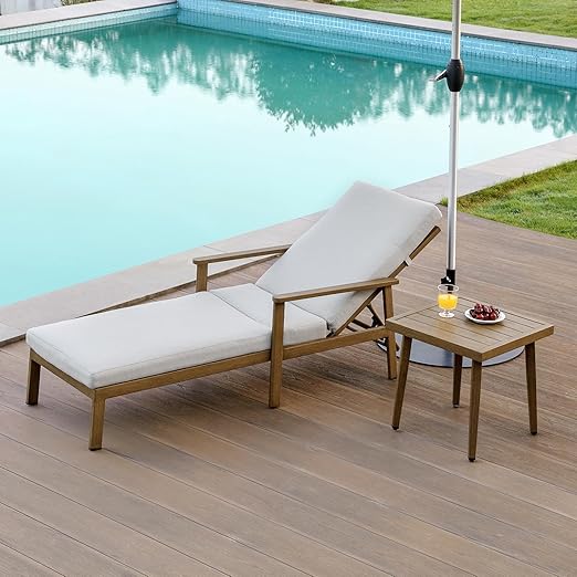 2-Pack Teak Chaise Lounge Chairs with Gray Cushions