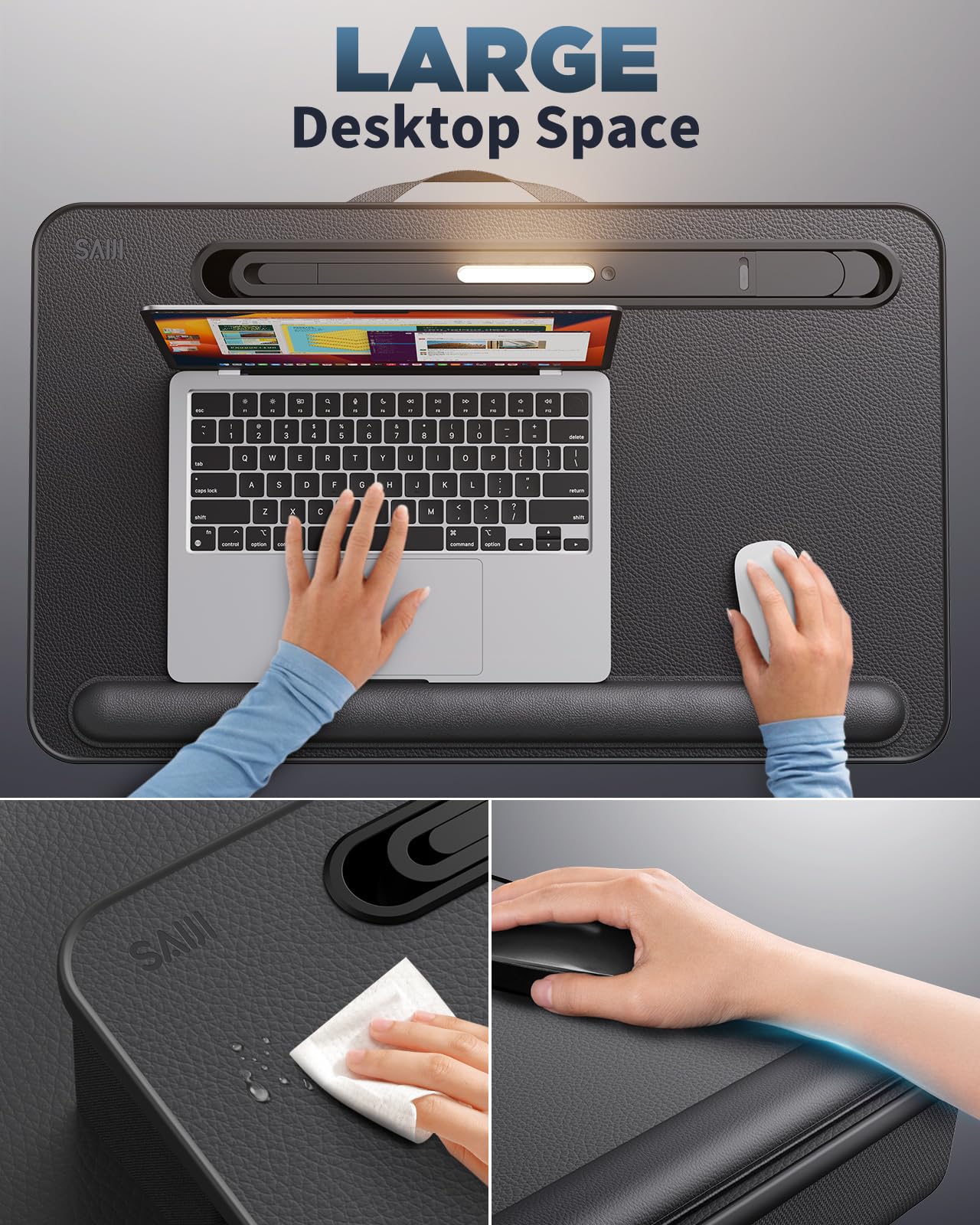 Lap Desk with LED Light and Cushion for 17" Laptops