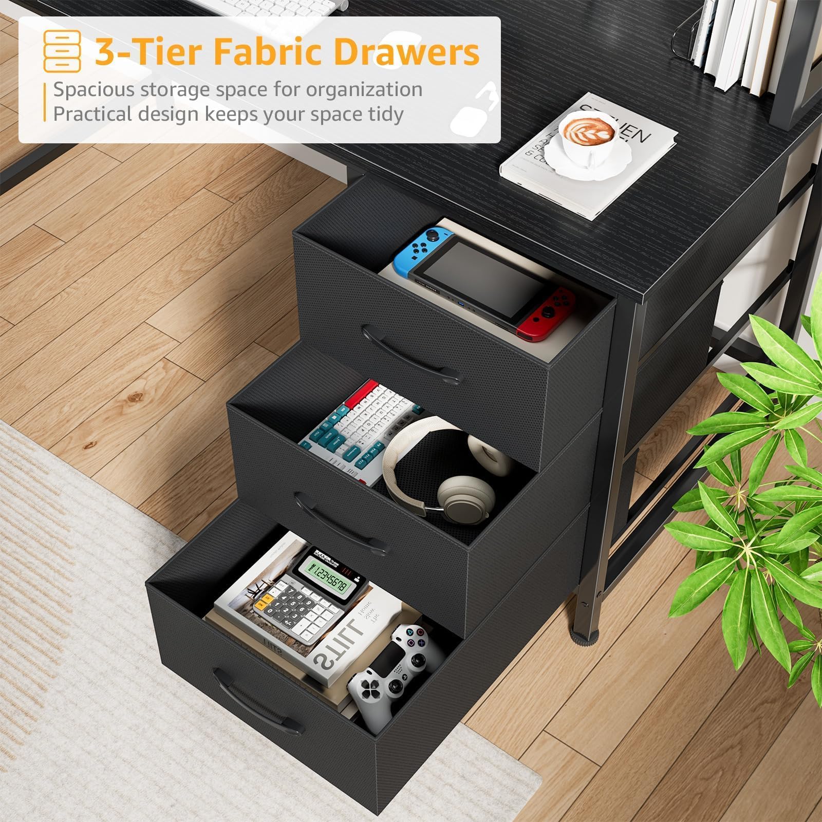 47 Inch Computer Desk with Hutch and Storage Drawers