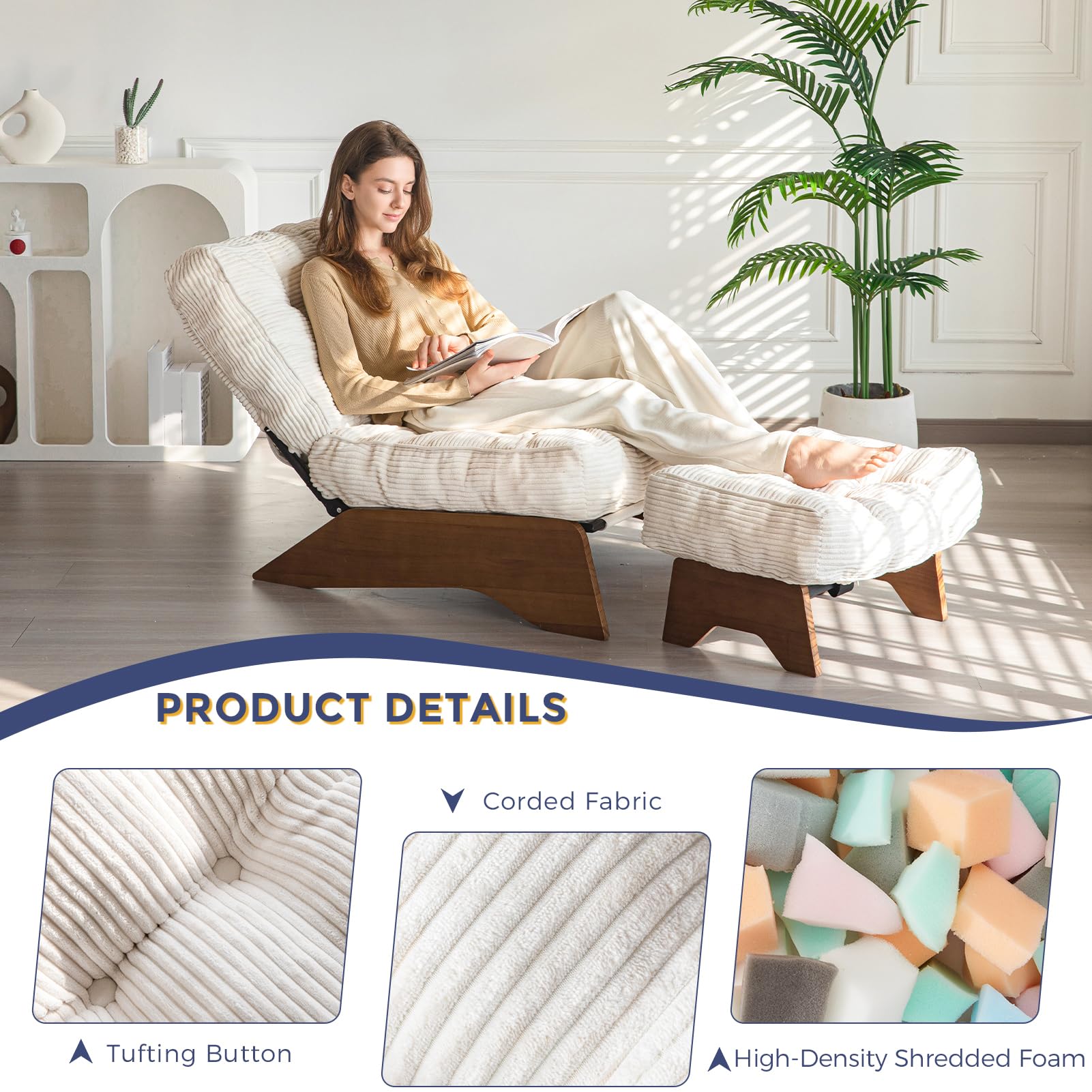 Accent Chair with Ottoman Adjustable Backrest