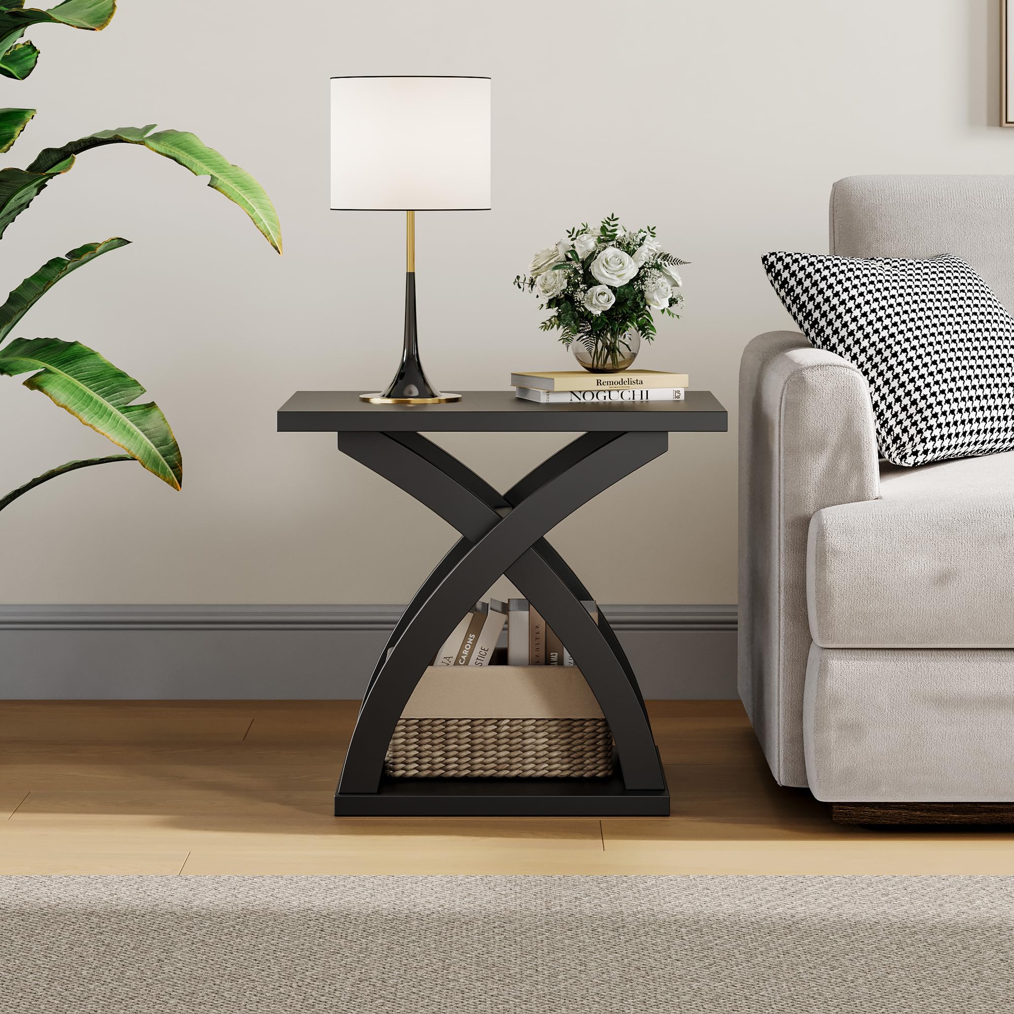End Side Table Set of 2 with Storage Shelf