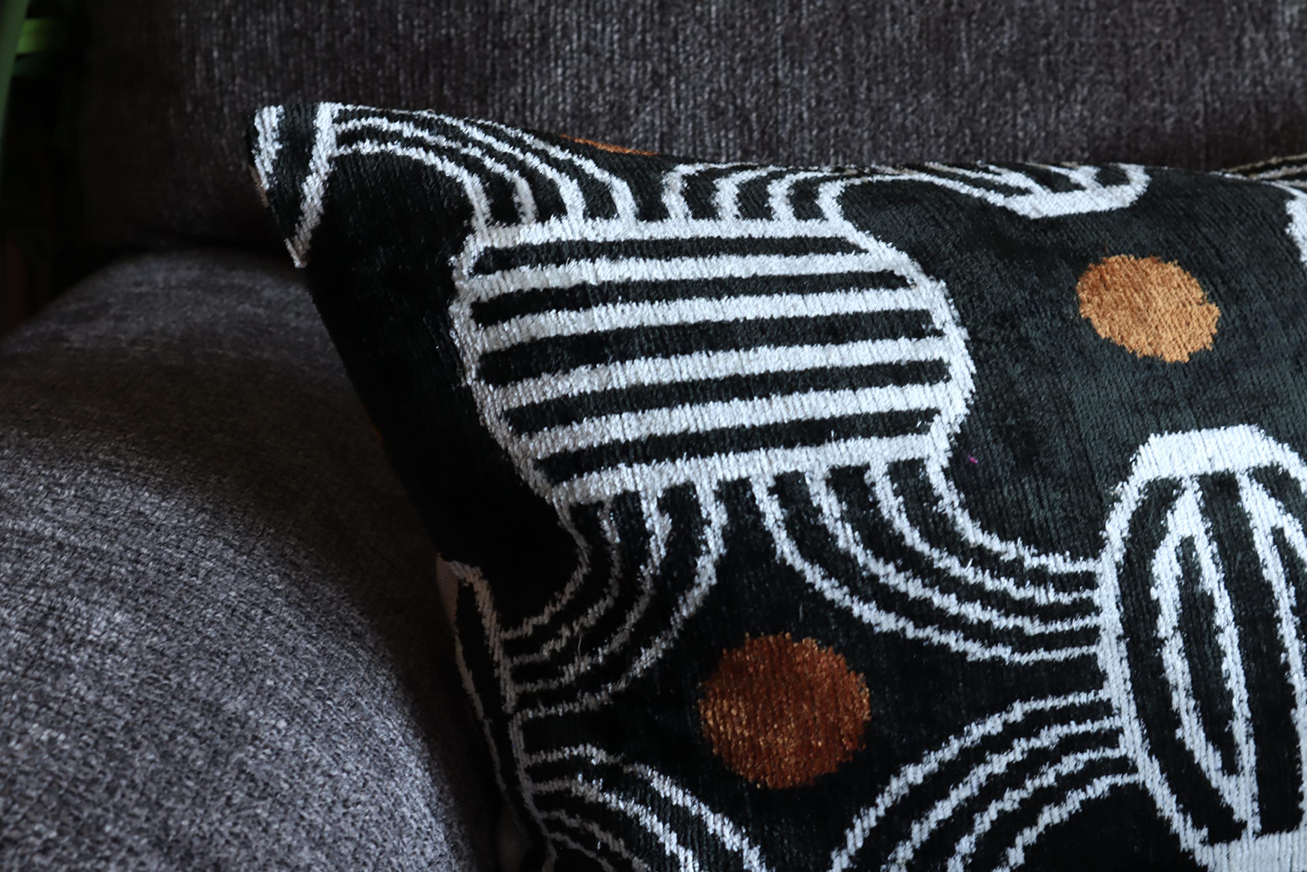 Handmade Velvet Throw Pillow 16x24 - Down Feather Fill Geometric Striped Design