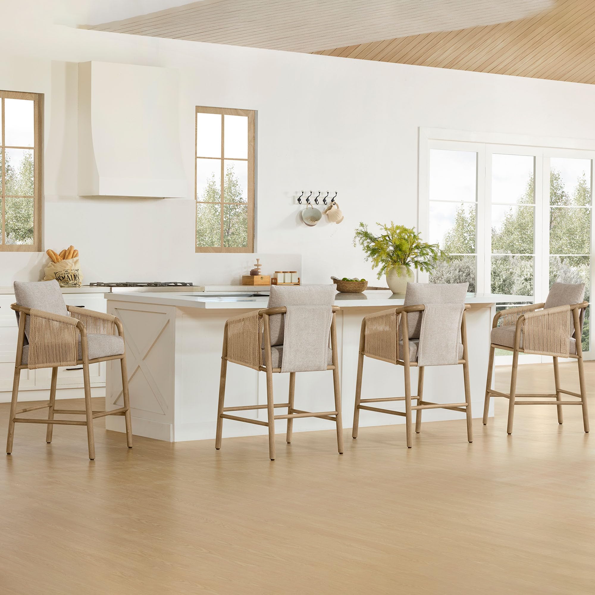Paper Cord Braid Counter Height Barstools Set of 2