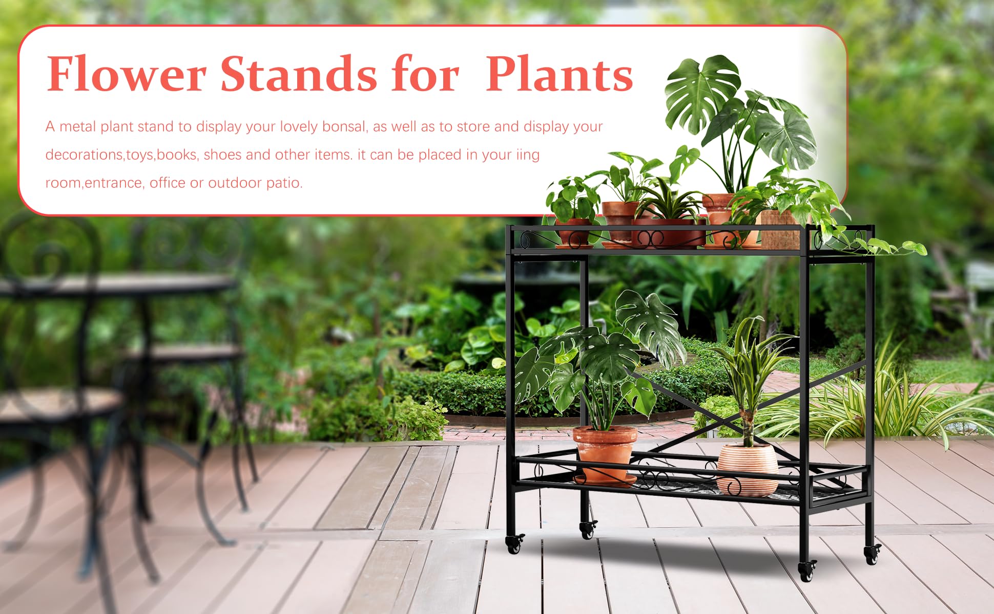 2-Tier Metal Plant Stand with Wheels - 440 lbs Capacity