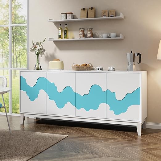 Modern 4-Door Sideboard Buffet Cabinet with Water Stream Pattern