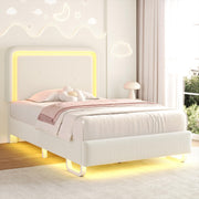 Twin Upholstered Bed Frame with LED Lights and Adjustable Headboard