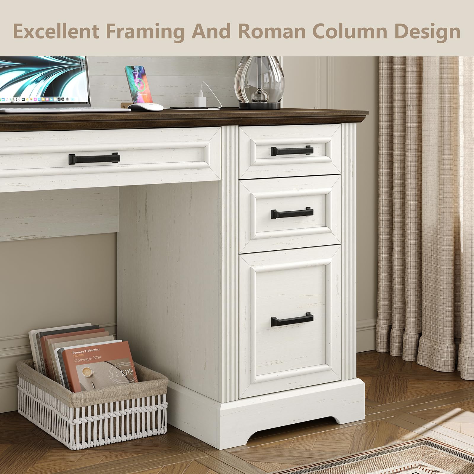 76" Farmhouse Executive Desk with Hutch and Charging Station