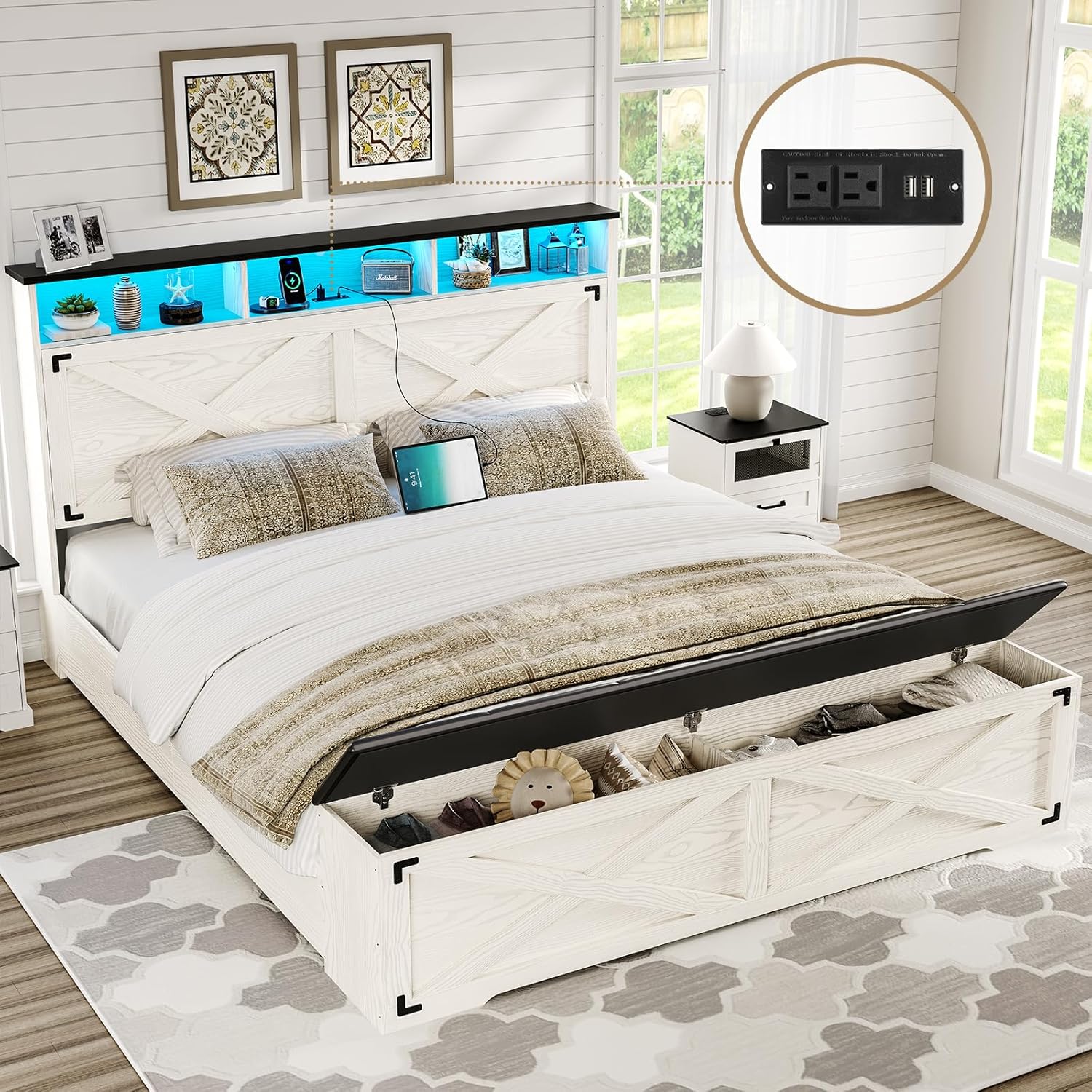 Twin Bed Frame with Storage and LED Lights
