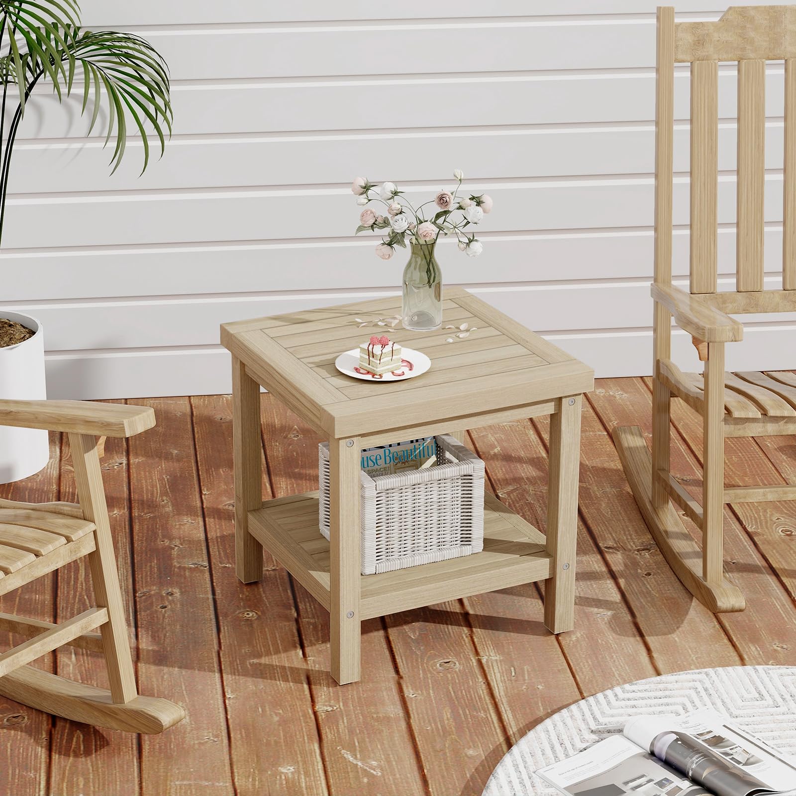 2-Tier Teak Wood Outdoor Side Table