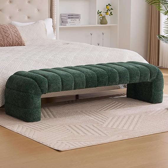 Ottoman Bench Navy Teddy Upholstered