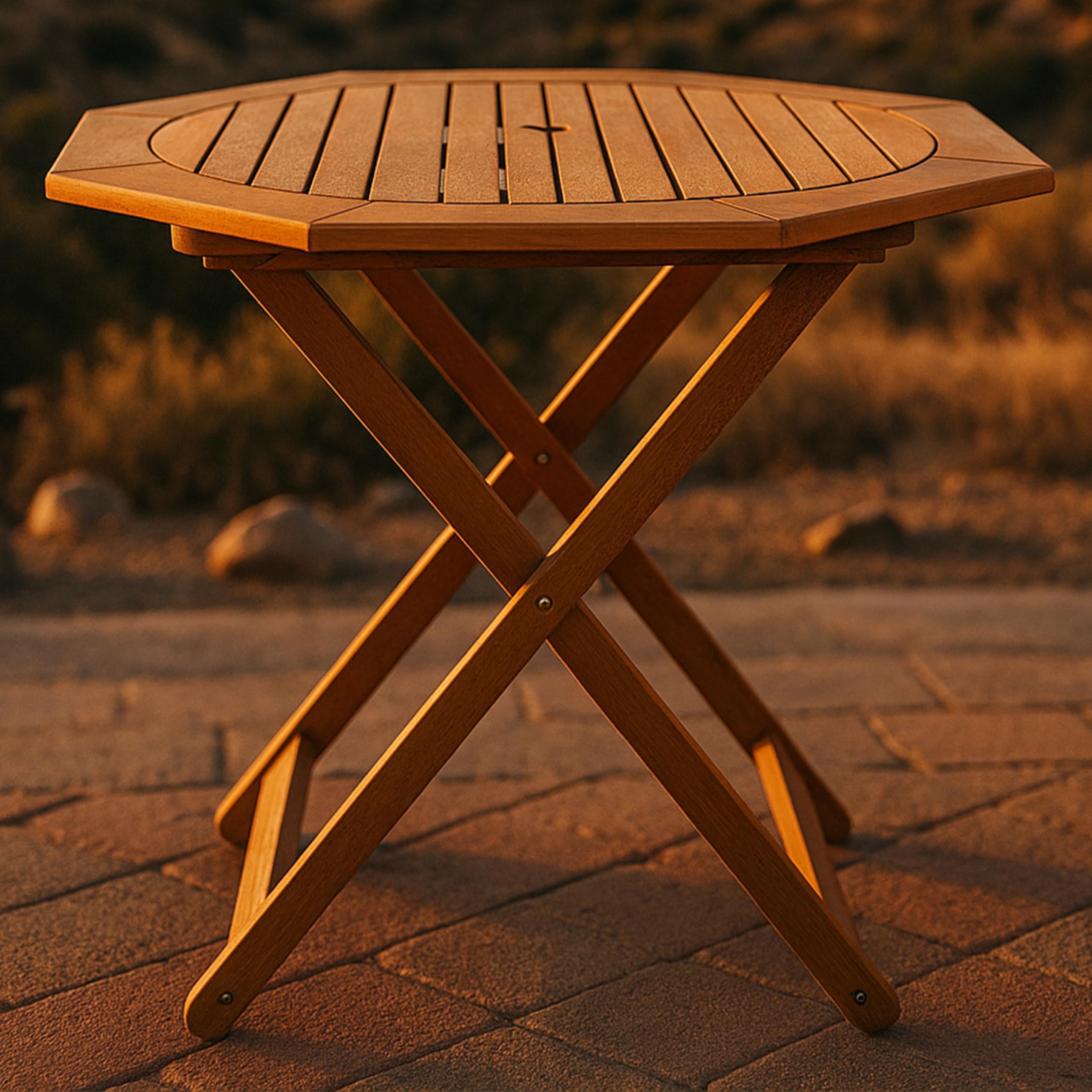 Folding Meranti Wood Outdoor Dining Table with Umbrella Hole