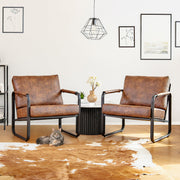 Mid-Century Modern Accent Chair Set of 2 - Faux Leather Armchair with Cushion