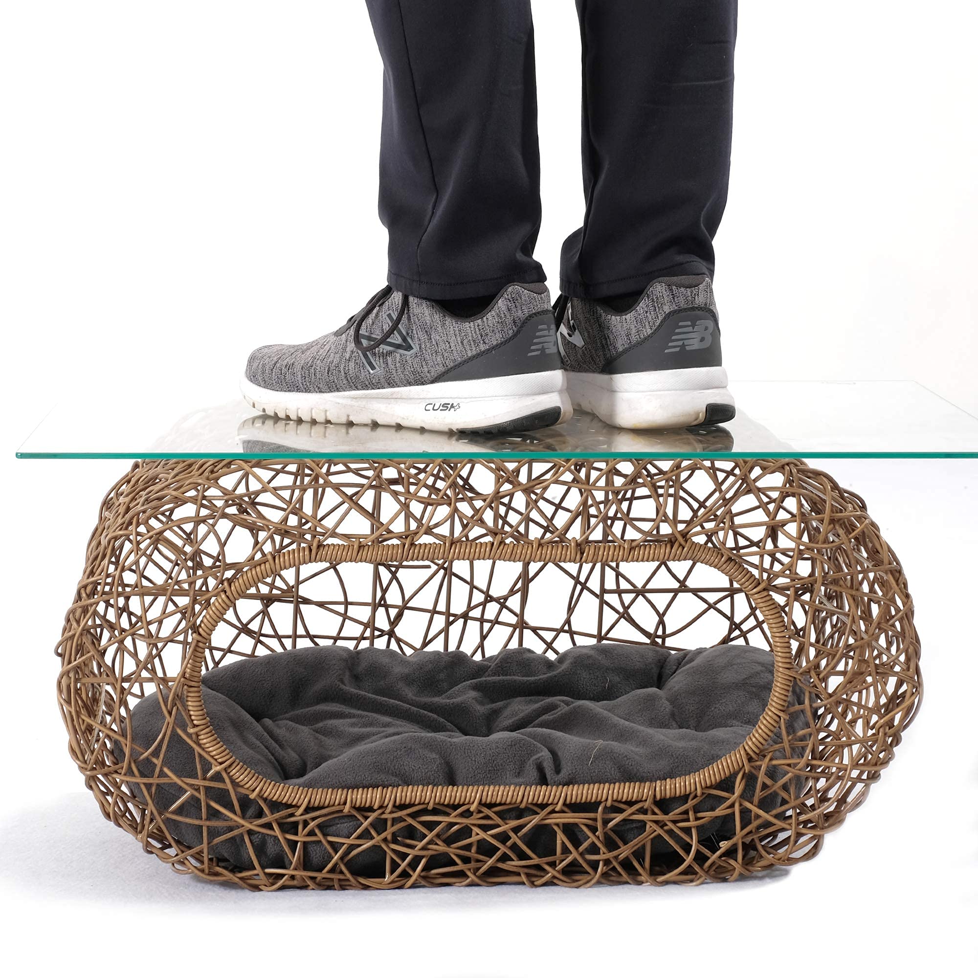 Wicker Cat House with Cushion and Scratch Pad