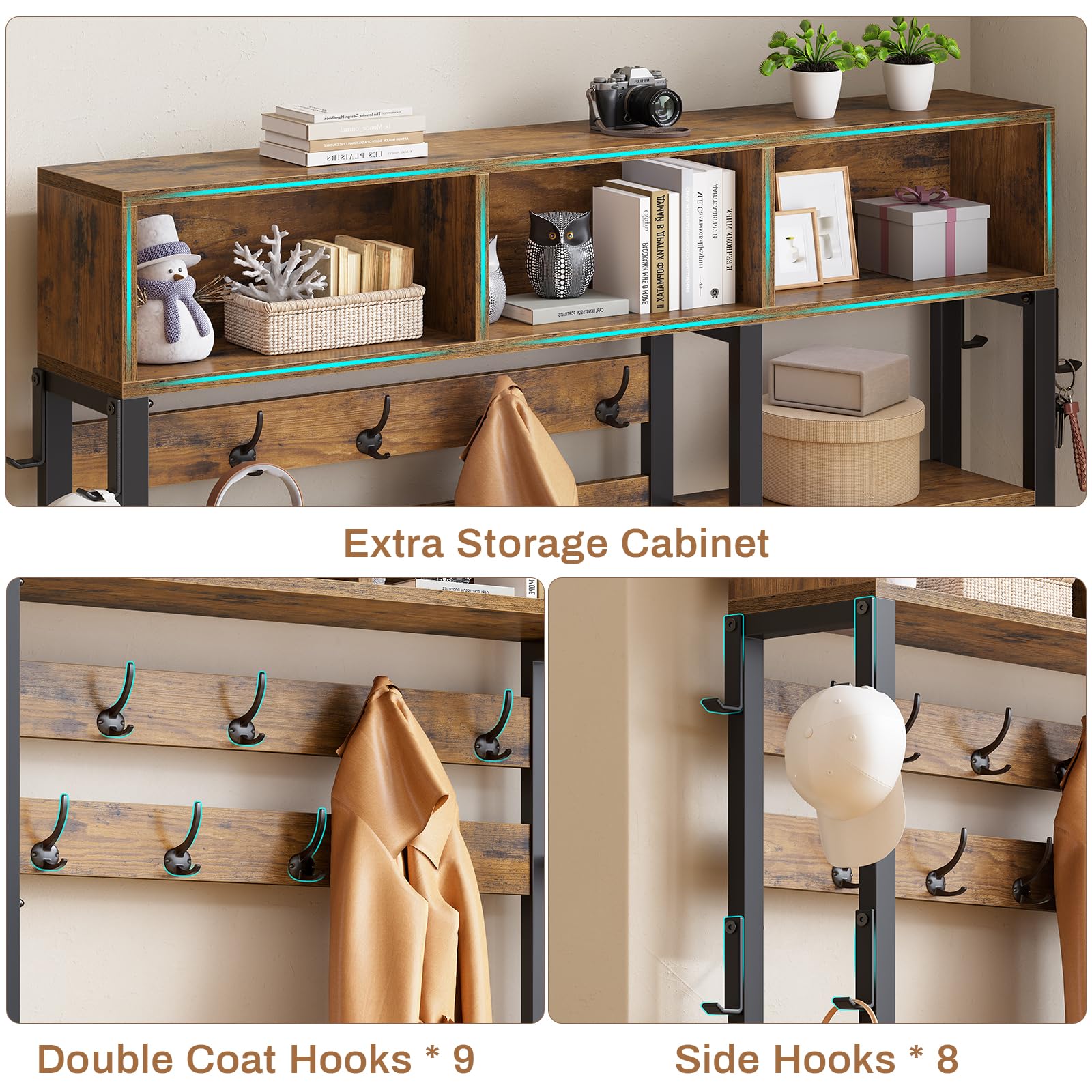 7-in-1 Hall Tree with Bench and Shoe Storage