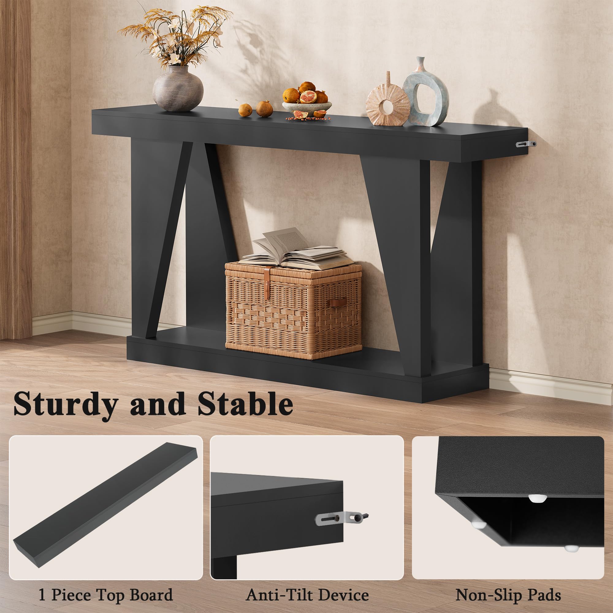 55-Inch Wooden Console Table with Storage