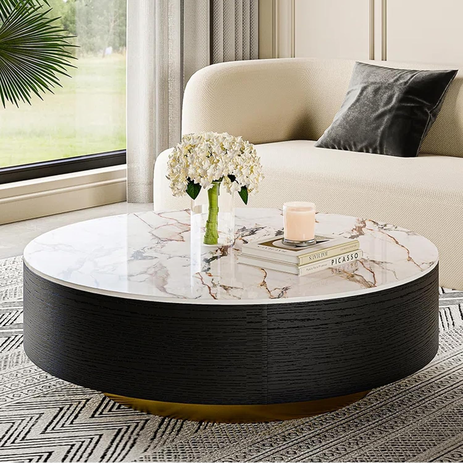 Round Coffee Table with Storage Drawers