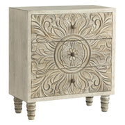 3-Drawer Carved Floral Dresser with Distressed White Finish