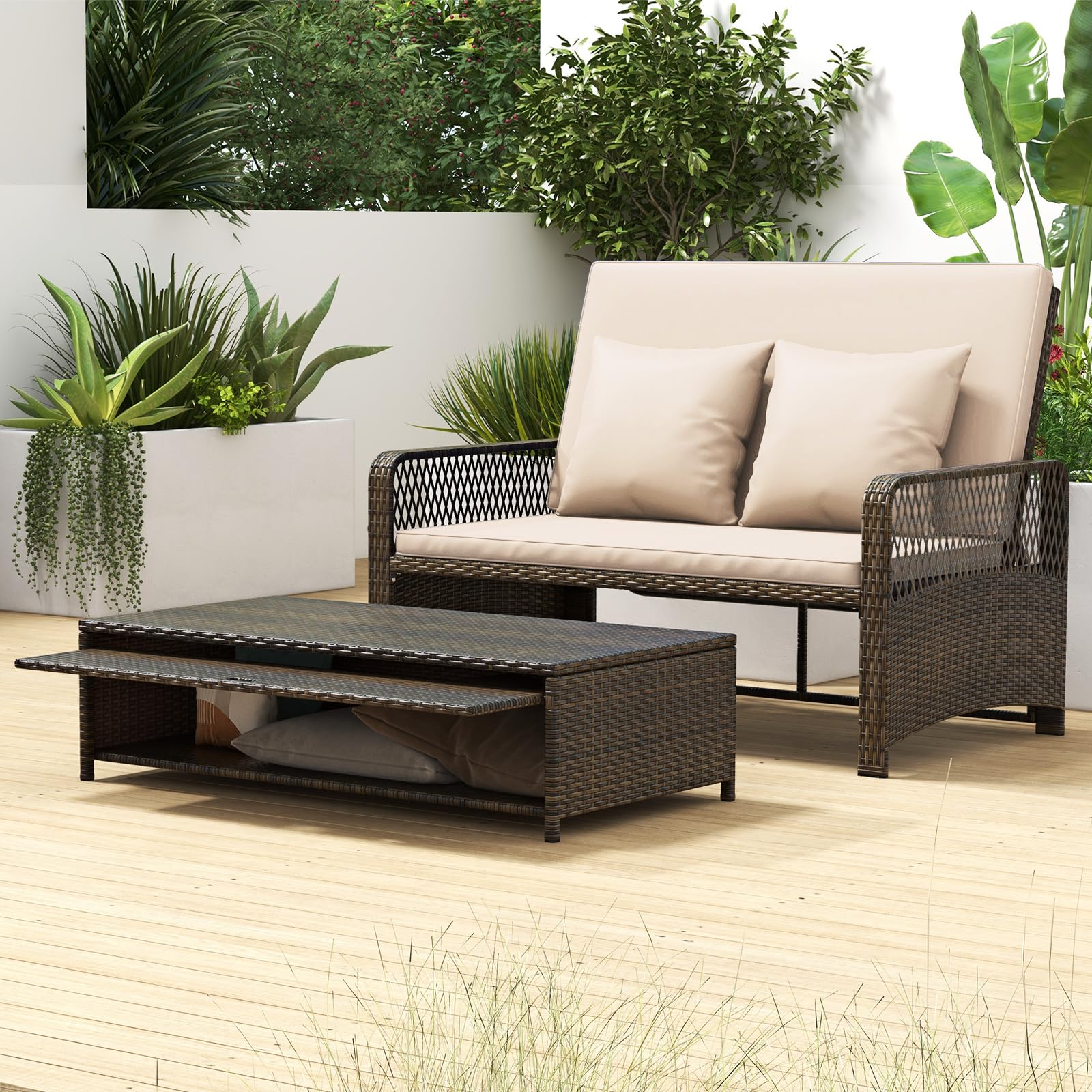 Patio Rattan Daybed with Adjustable Backrest