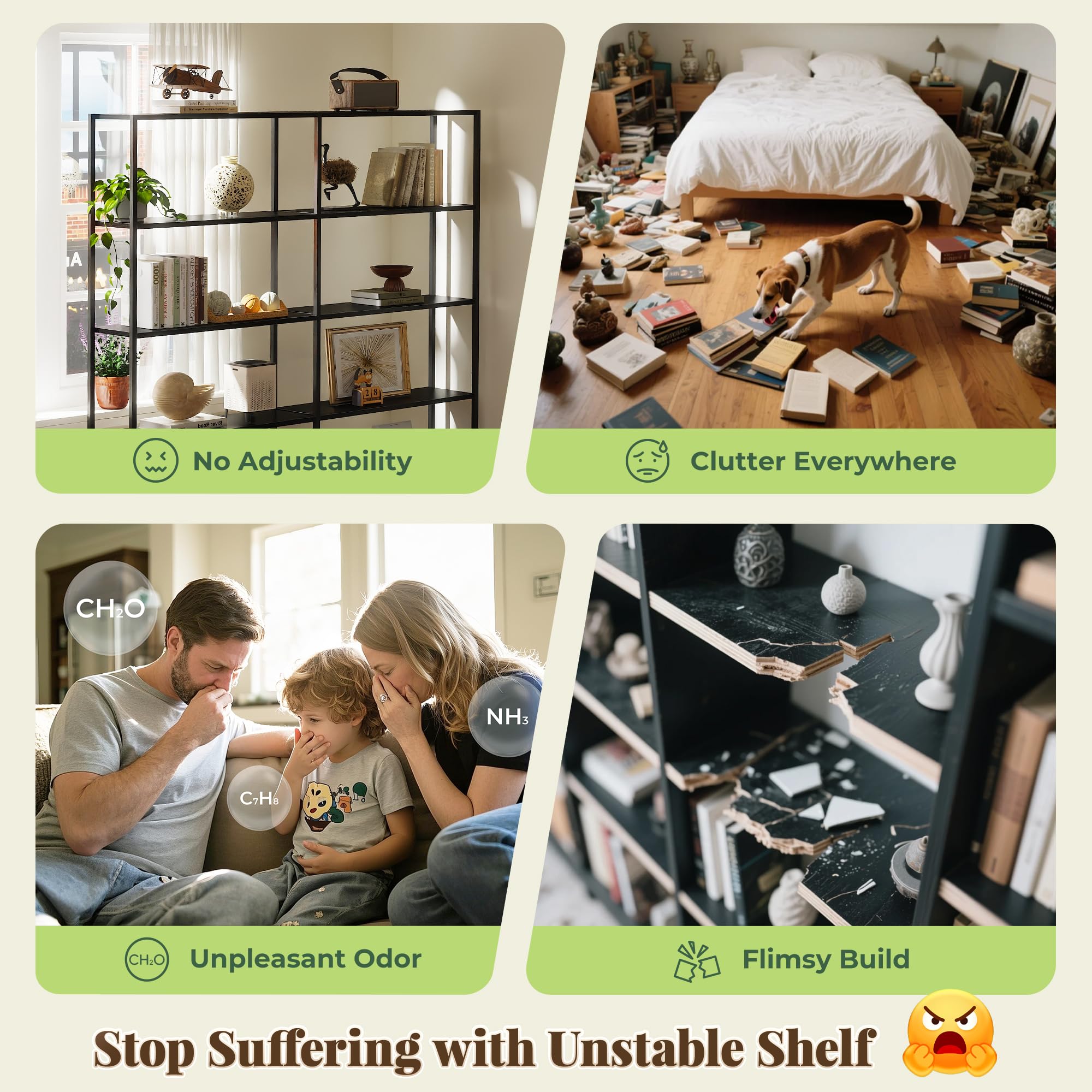 5 Tier Bookshelf with 10 Open Shelves