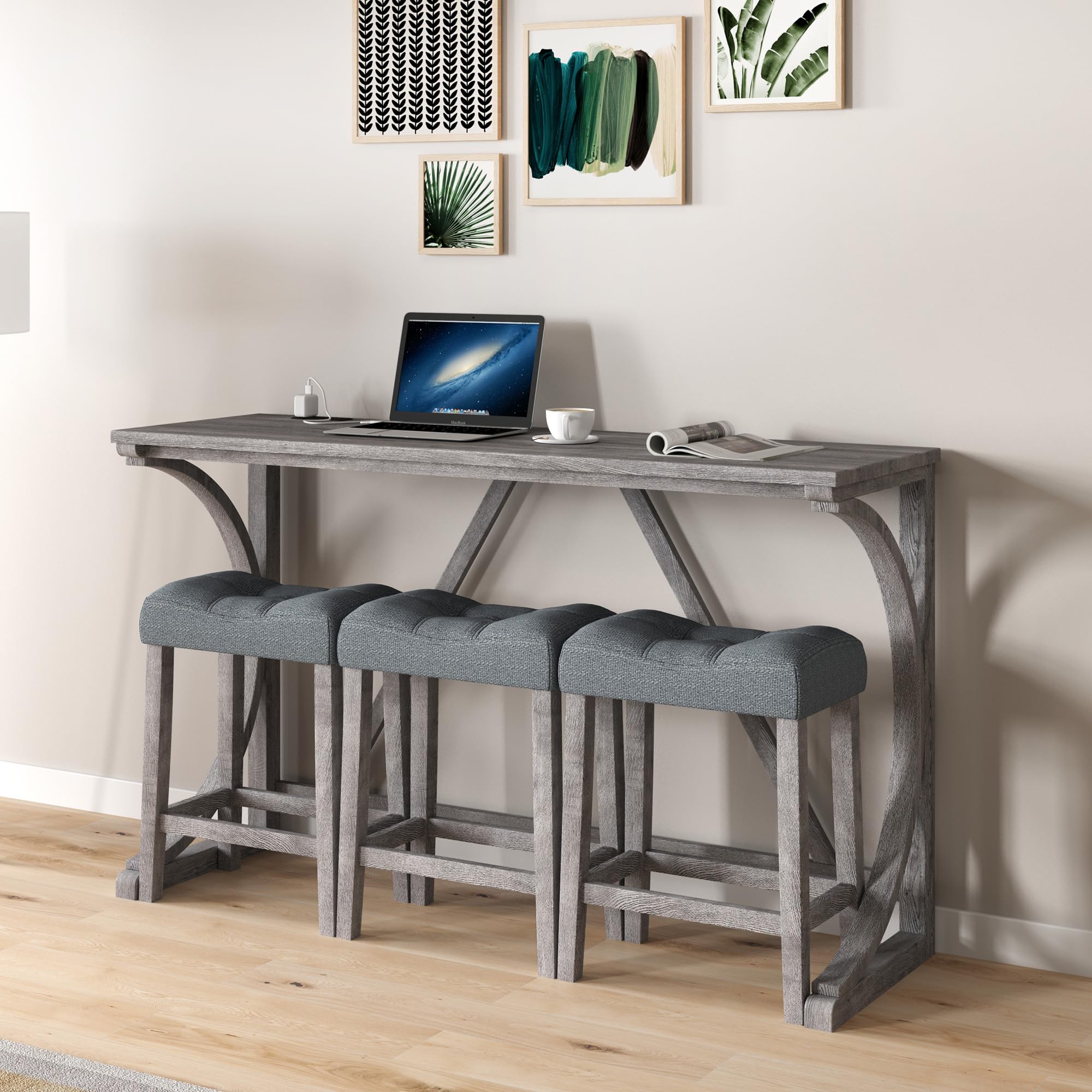 Industrial Counter Height Bar Table Set with Stools