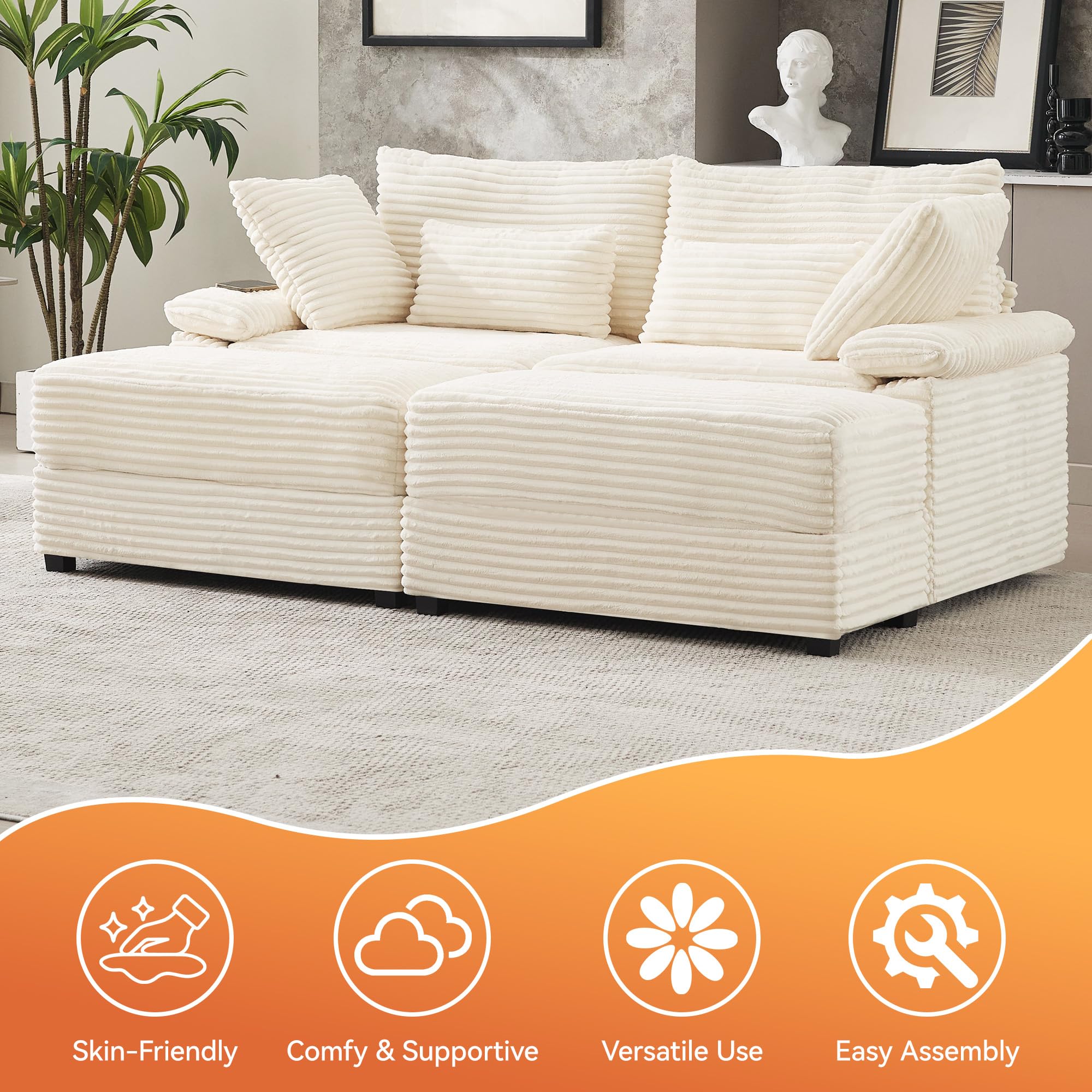 Corduroy Loveseat with Storage Ottoman and USB