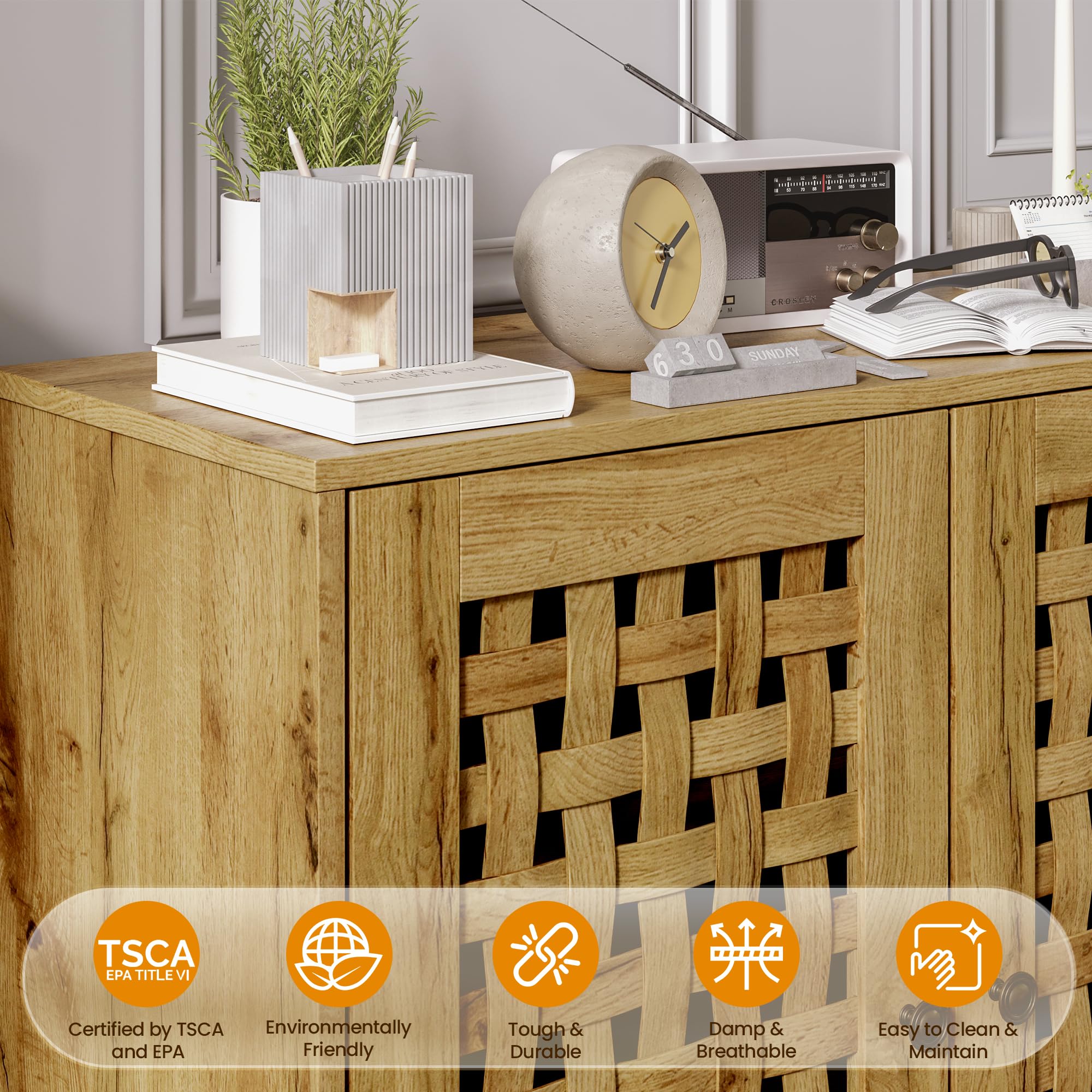 Farmhouse Buffet Cabinet with Basket Weave Doors